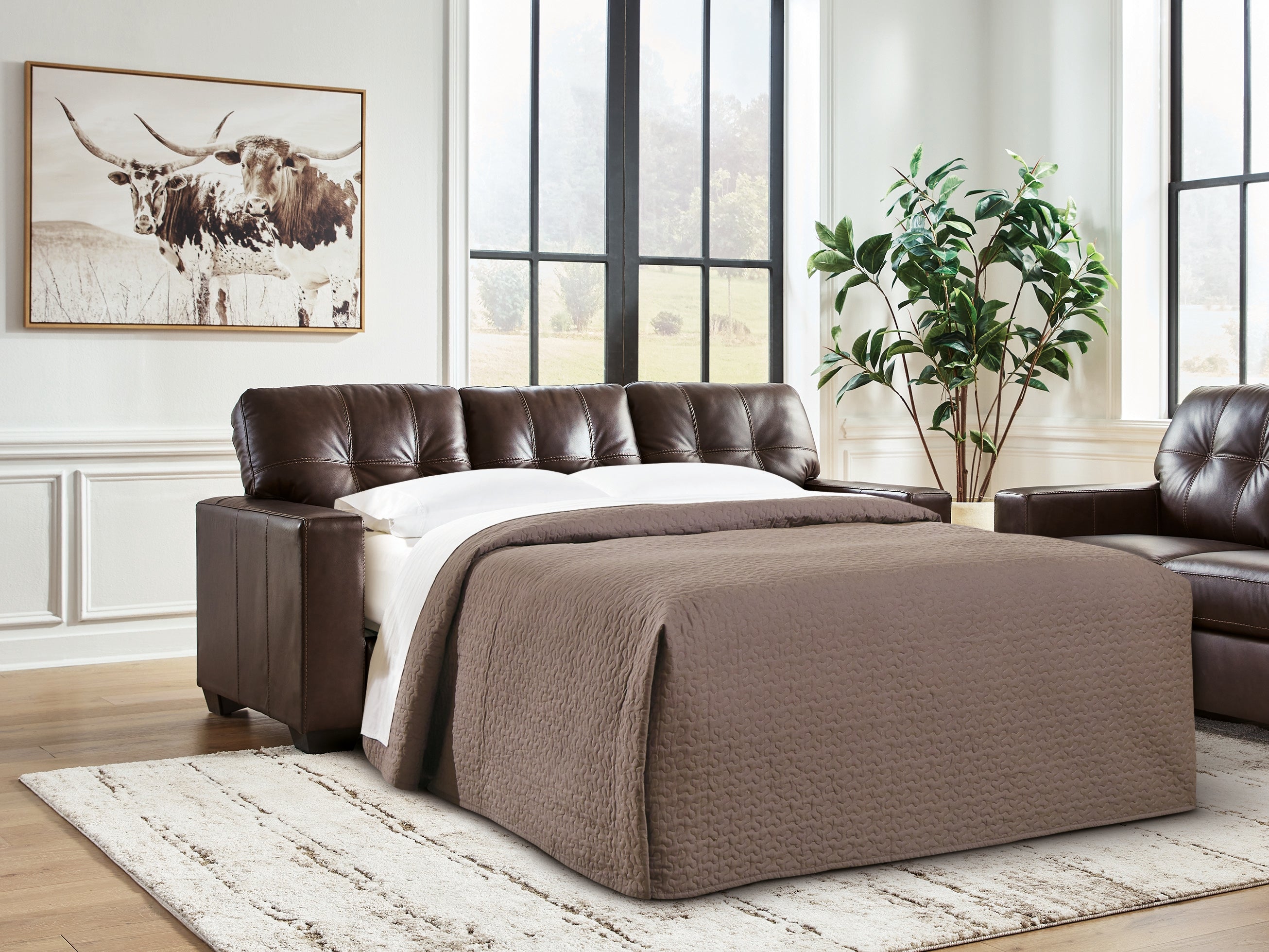 Elite Furniture Outlet - Ashley Furniture - Santorine Living Room - Queen Sofa Sleeper / Dark Brown - 2170639