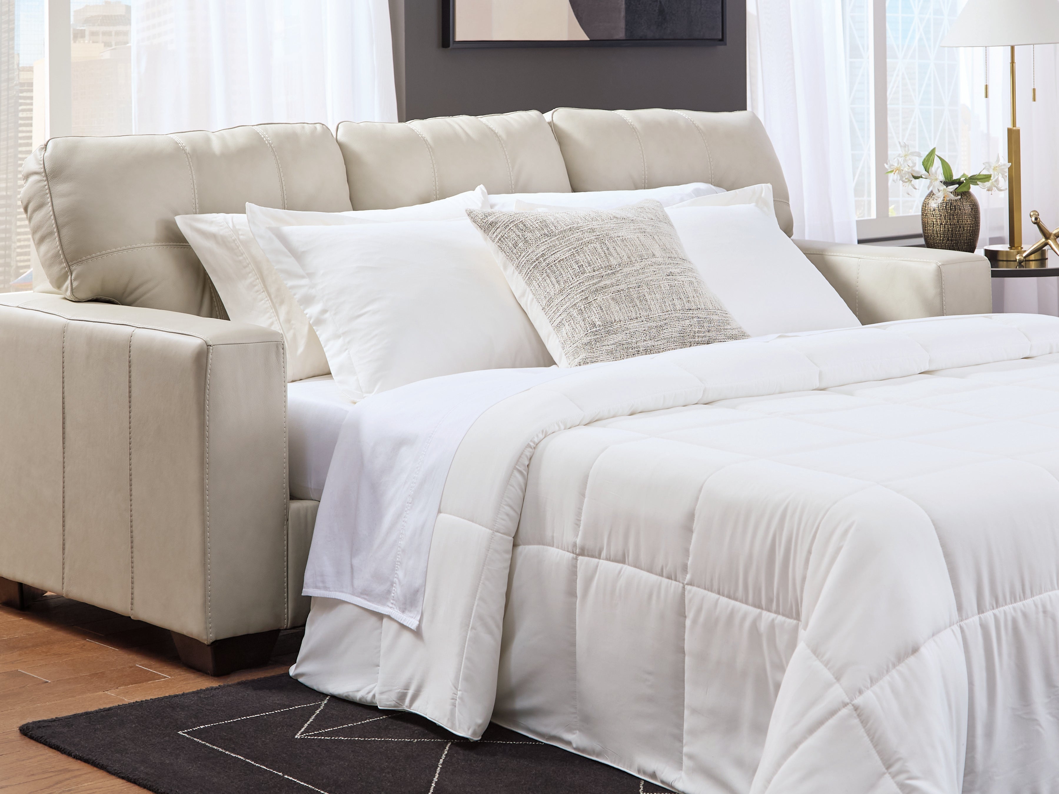 Elite Furniture Outlet - Ashley Furniture - Santorine Living Room - Queen Sofa Sleeper / Bone - 2170839