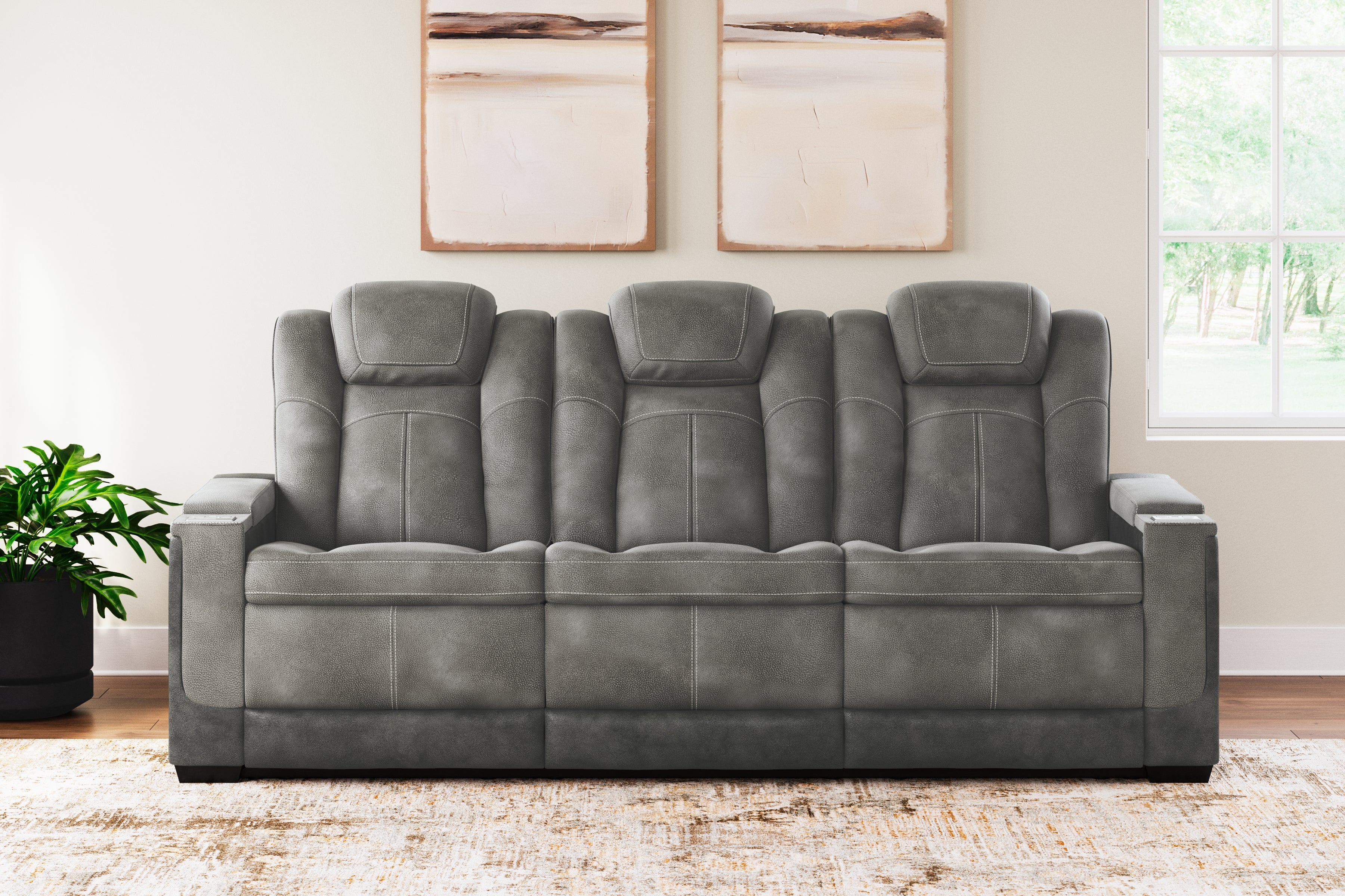Elite Furniture Outlet - Ashley Furniture - Next-Gen DuraPella Living Room - PWR REC Sofa with ADJ Headrest / Slate - 2200415