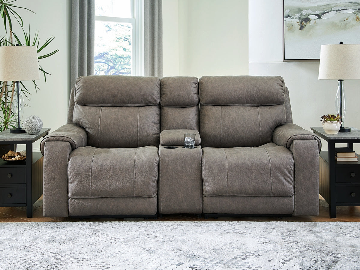Elite Furniture Outlet - Ashley Furniture - Starbot Sectional - 3-Piece Power Reclining Sectional Loveseat with Console / Fossil - 23501S2