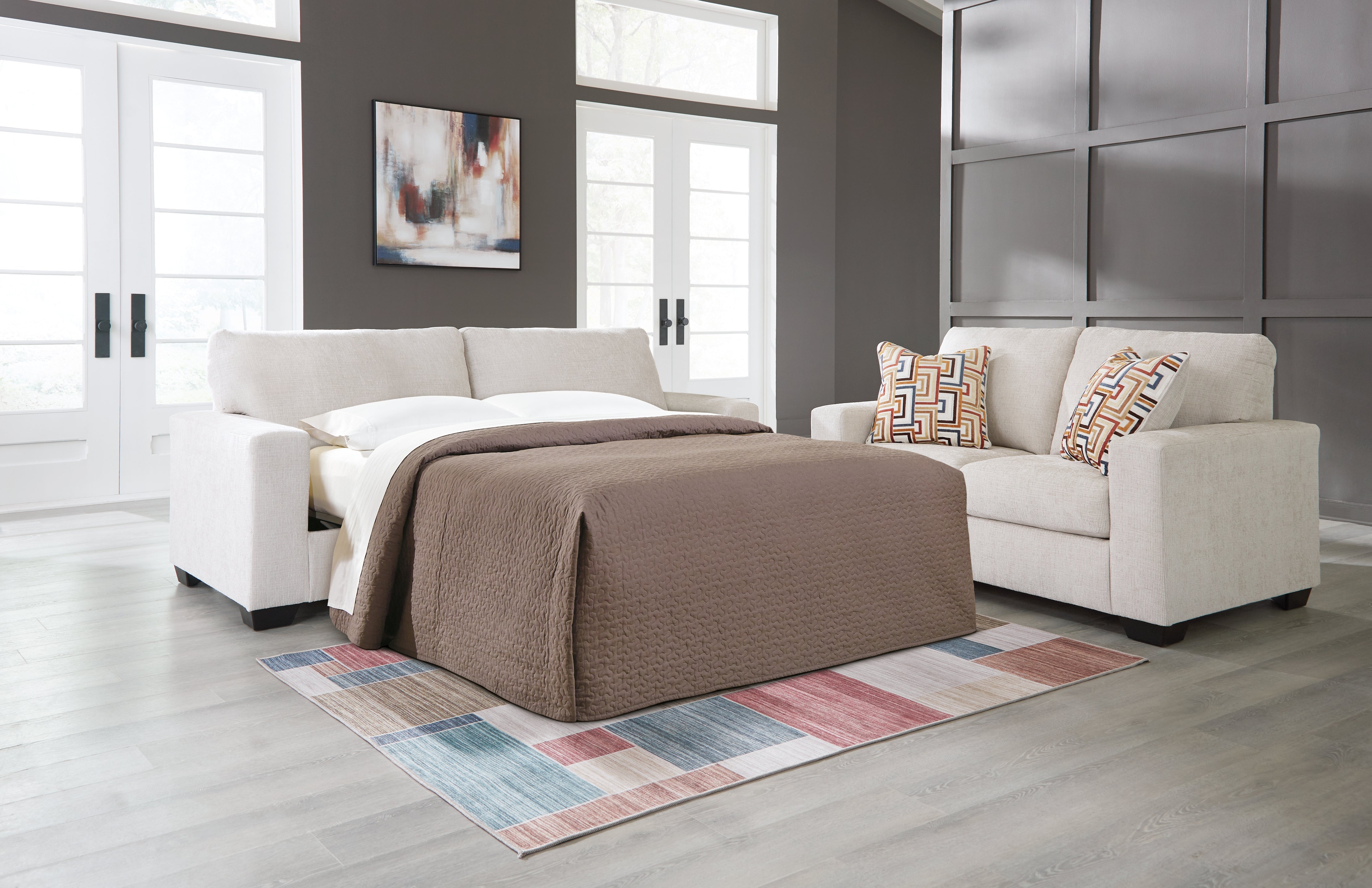 Elite Furniture Outlet - Ashley Furniture - Aviemore Living Room - Queen Sofa Sleeper / Stone - 2430539