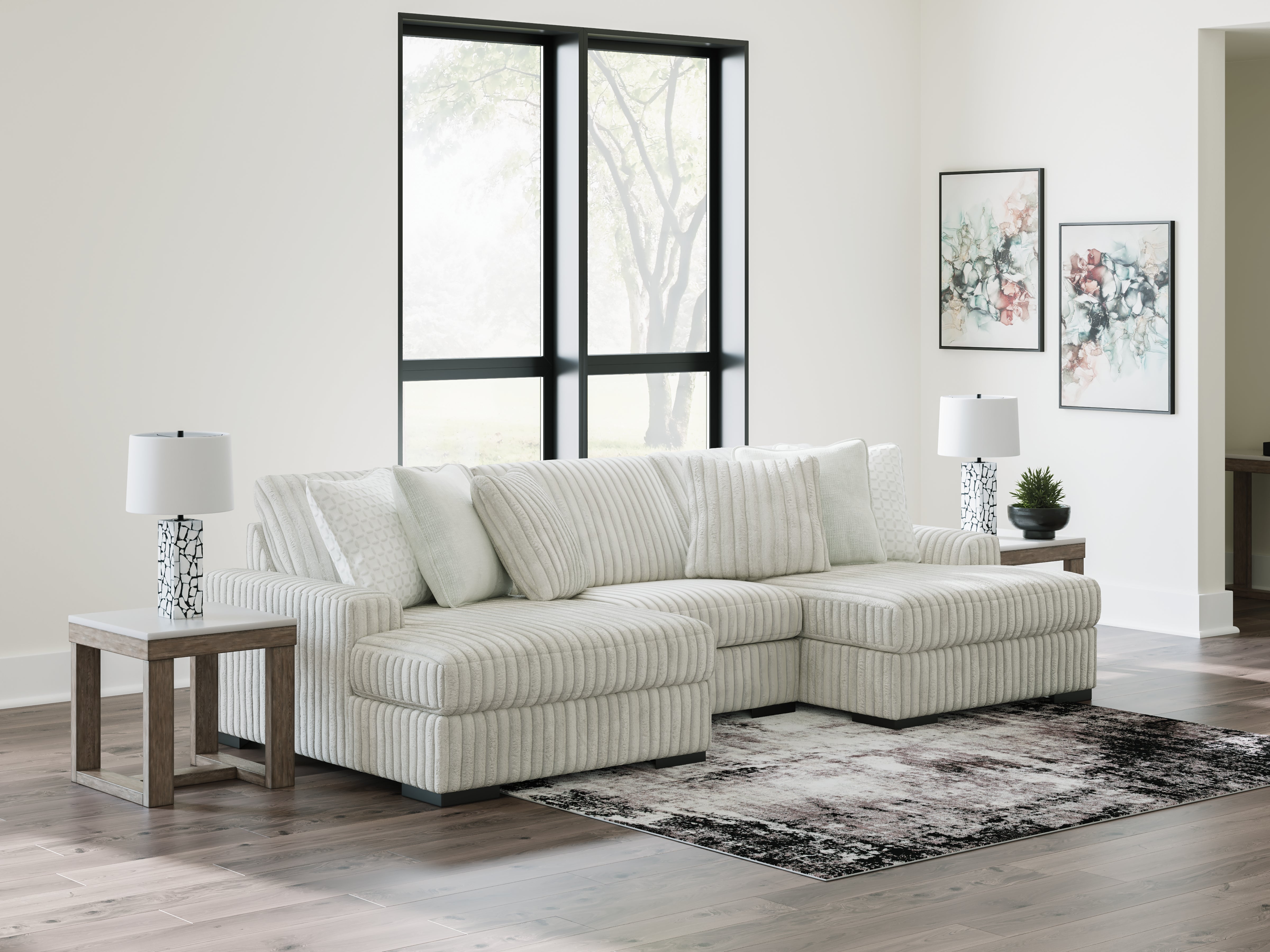 Elite Furniture Outlet - Ashley Furniture - Stupendous Sectional - RAF 3-Piece Sectional with Double Chaise / Alloy - 25903S4