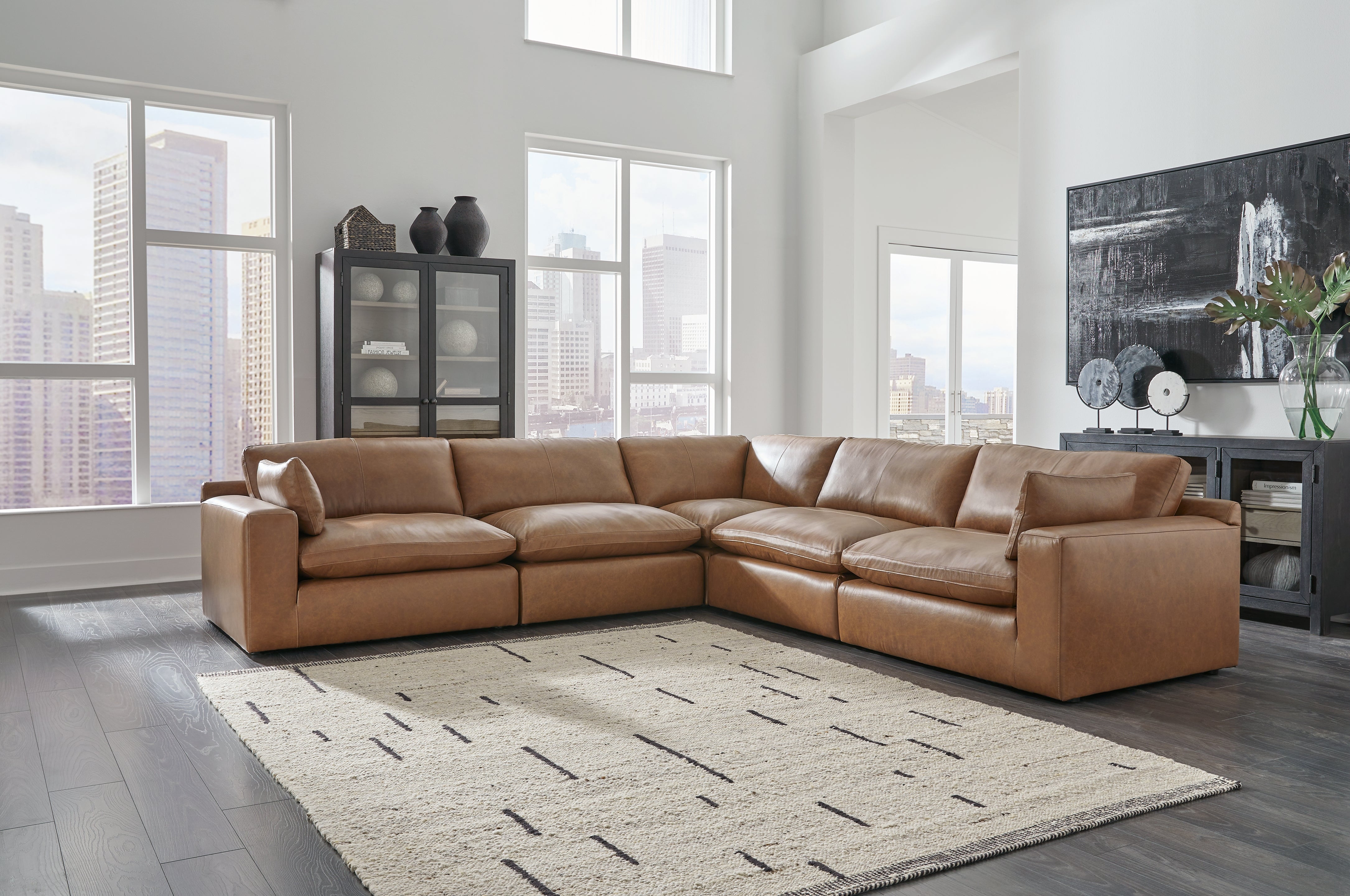 Elite Furniture Outlet - Ashley Furniture - Emilia Sectional - RAF 5-Piece Sectional / Caramel - 30901S4