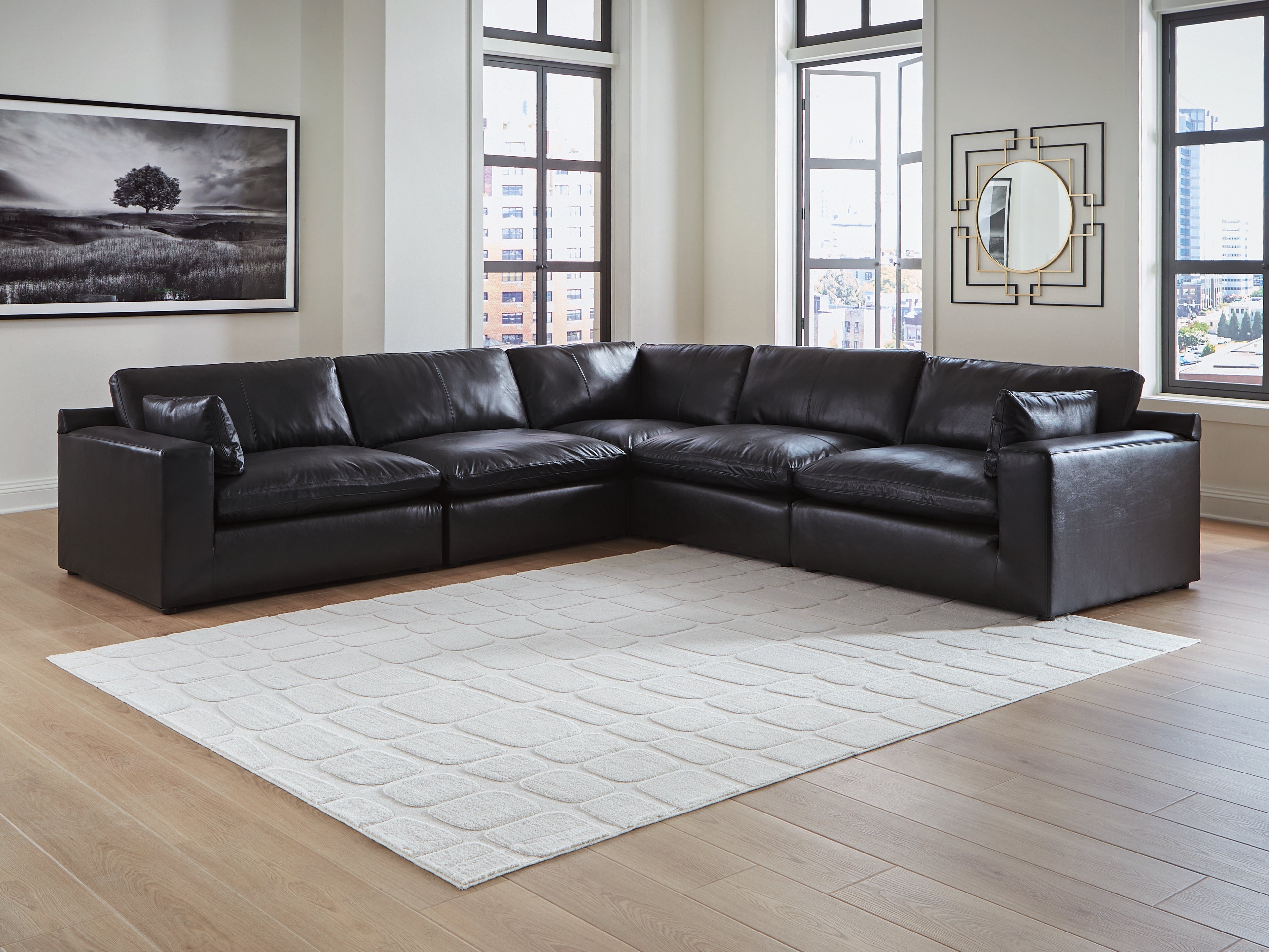 Elite Furniture Outlet - Ashley Furniture - Emilia Sectional - RAF 5-Piece Sectional / Black - 30902S4