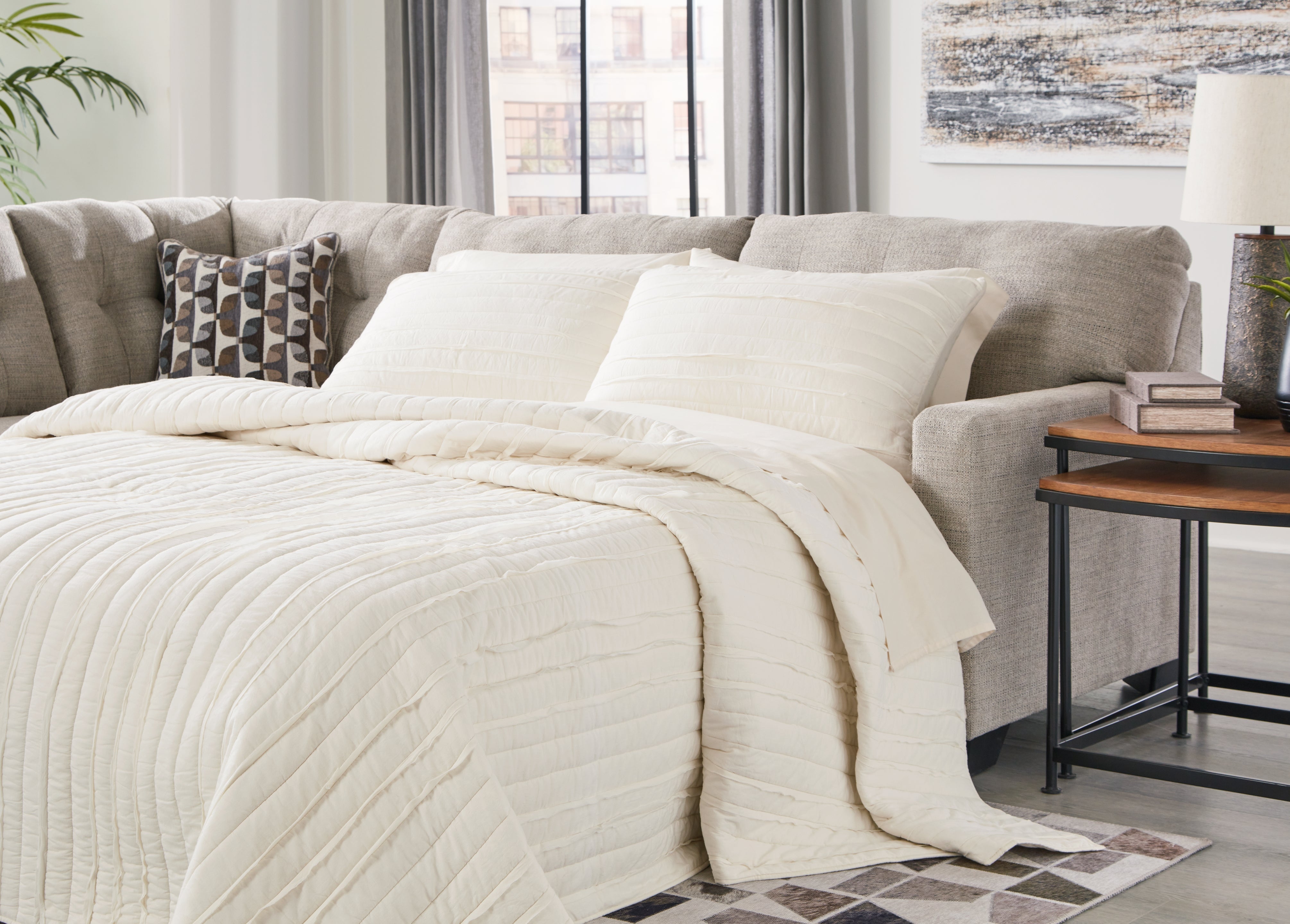 Elite Furniture Outlet - Ashley Furniture - Mahoney Sectional - RAF 2-Piece Sleeper Sectional with Chaise / Pebble - 31004S3