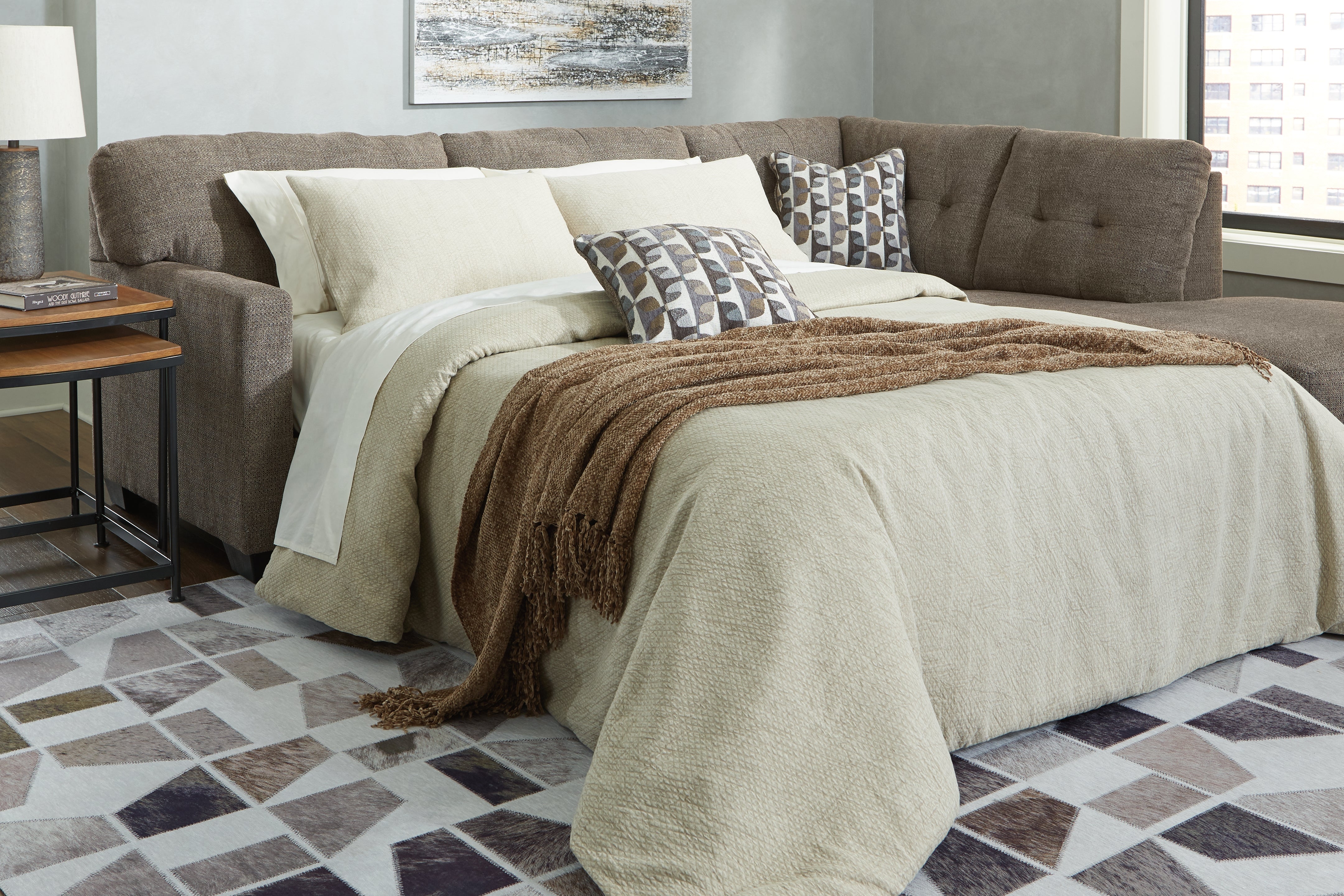 Elite Furniture Outlet - Ashley Furniture - Mahoney Sectional - 2-Piece Sleeper Sectional with Chaise / Chocolate - 31005S4
