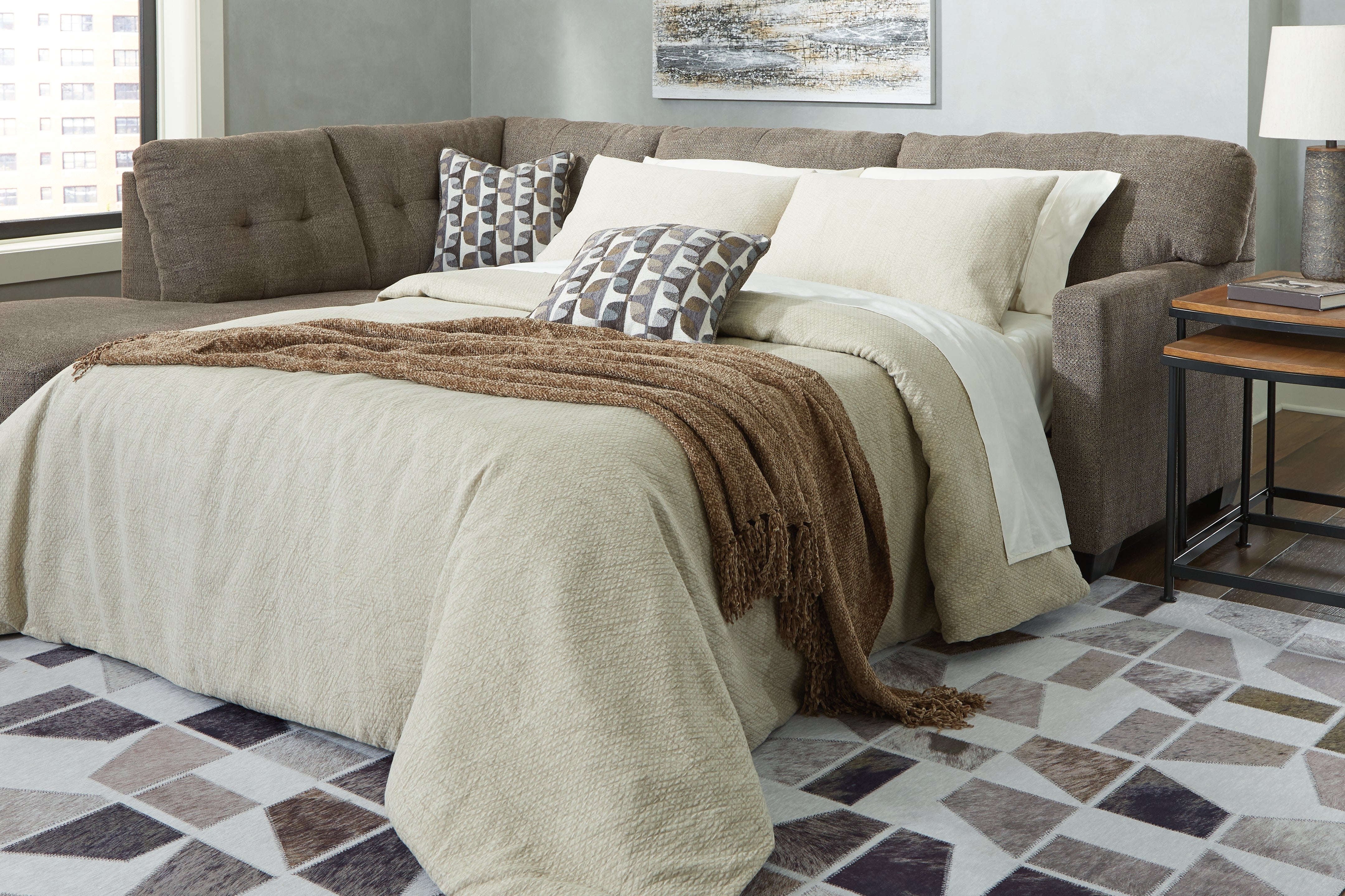 Elite Furniture Outlet - Ashley Furniture - Mahoney Sectional - RAF 2-Piece Sleeper Sectional with Chaise / Chocolate - 31005S3