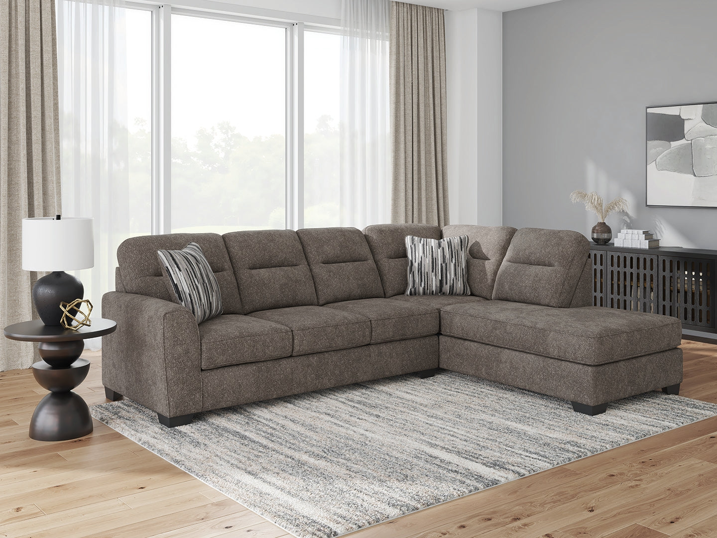 Elite Furniture Outlet - Ashley Furniture - Olten Sectional - RAF 2-Piece Sectional with Chaise / Graphite - 31305S1