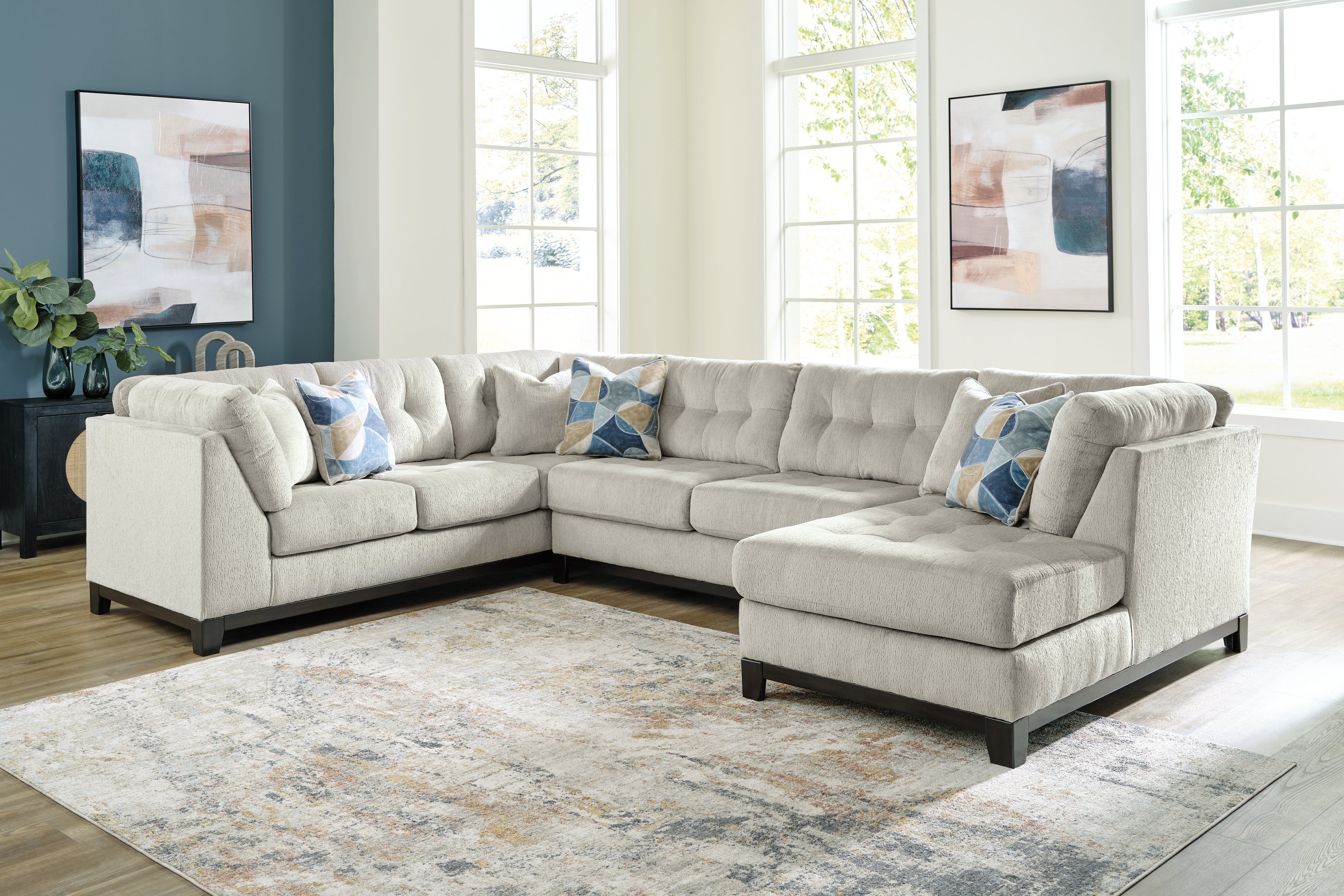 Elite Furniture Outlet - Ashley Furniture - Maxon Place Sectional - 3-Piece Sectional with Chaise / Stone - 33004S2