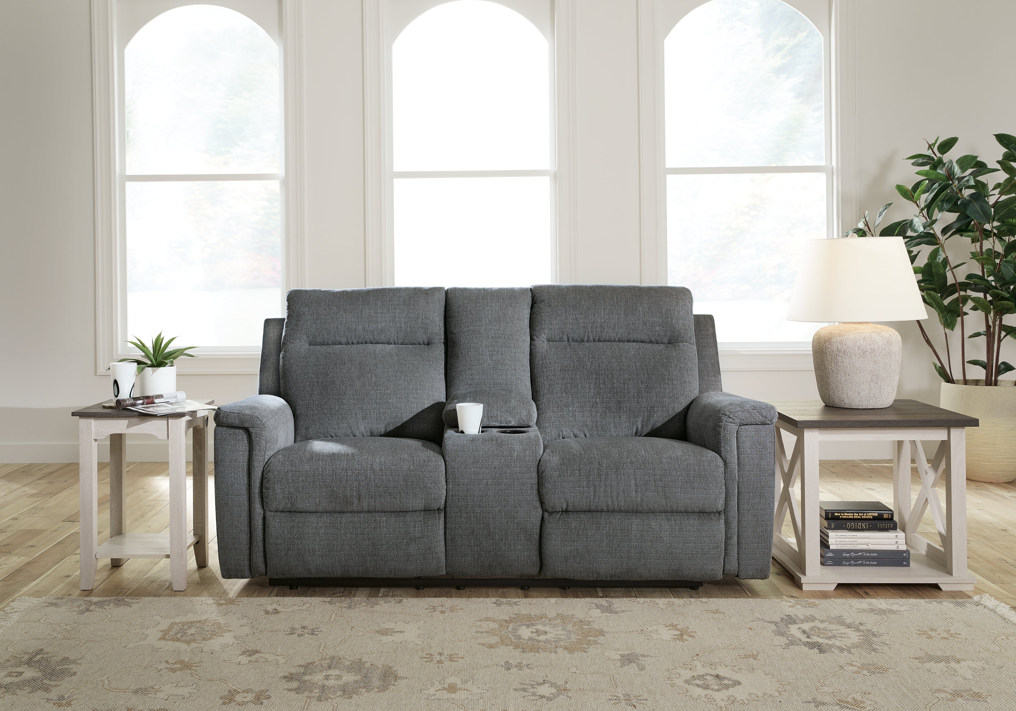 Elite Furniture Outlet - Ashley Furniture - Barnsana Living Room - DBL REC PWR Loveseat w/Console / Gravel - 3320296