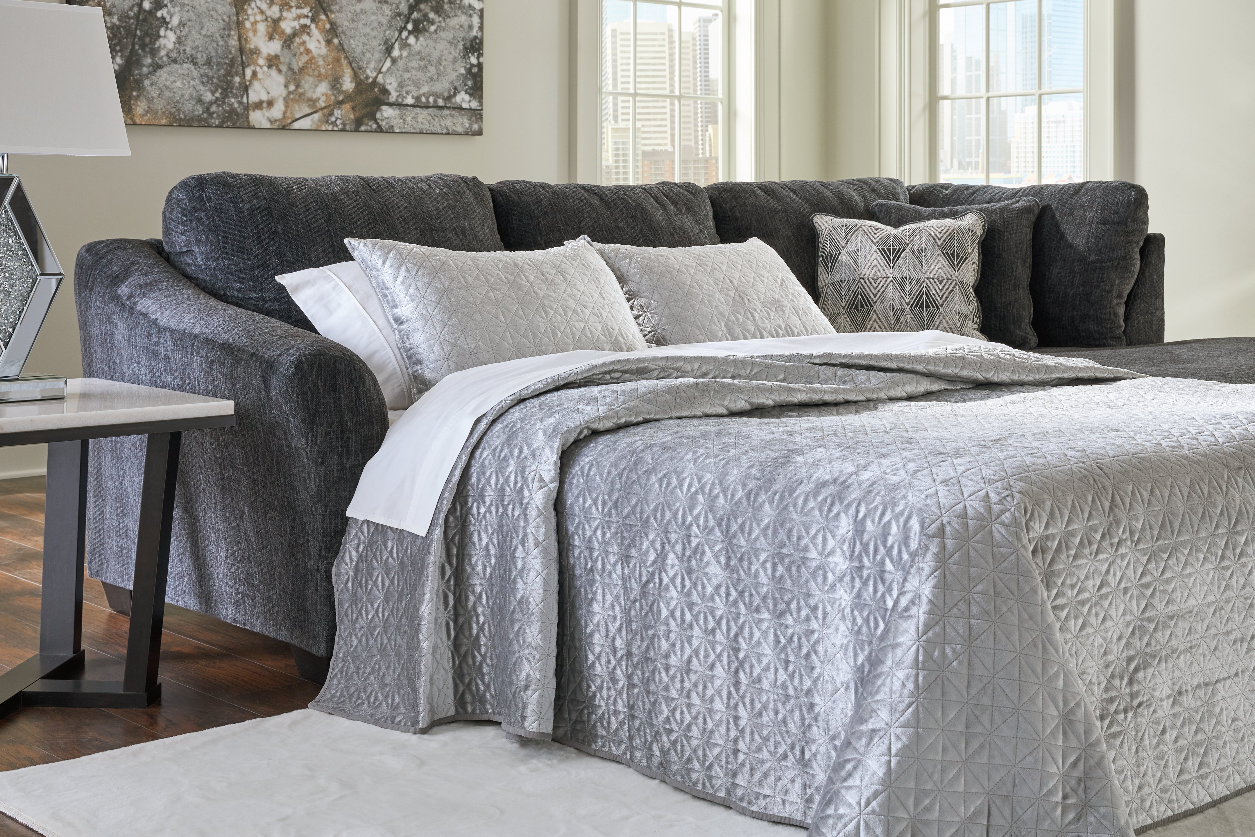 Elite Furniture Outlet - Ashley Furniture - Biddeford Sectional - 2-Piece Sleeper Sectional with Chaise / Shadow - 35504S4