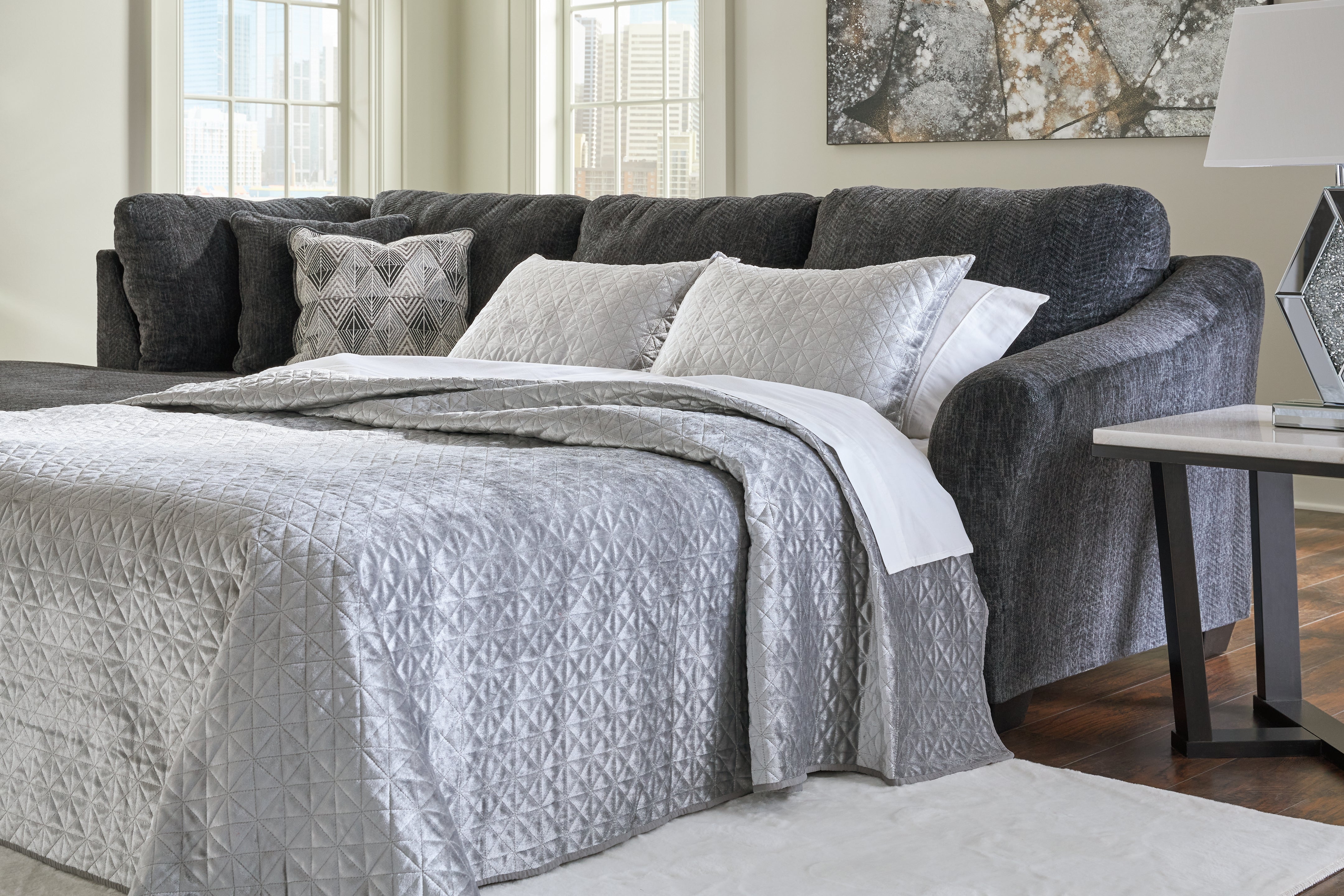 Elite Furniture Outlet - Ashley Furniture - Biddeford Sectional - RAF 2-Piece Sleeper Sectional with Chaise / Shadow - 35504S3