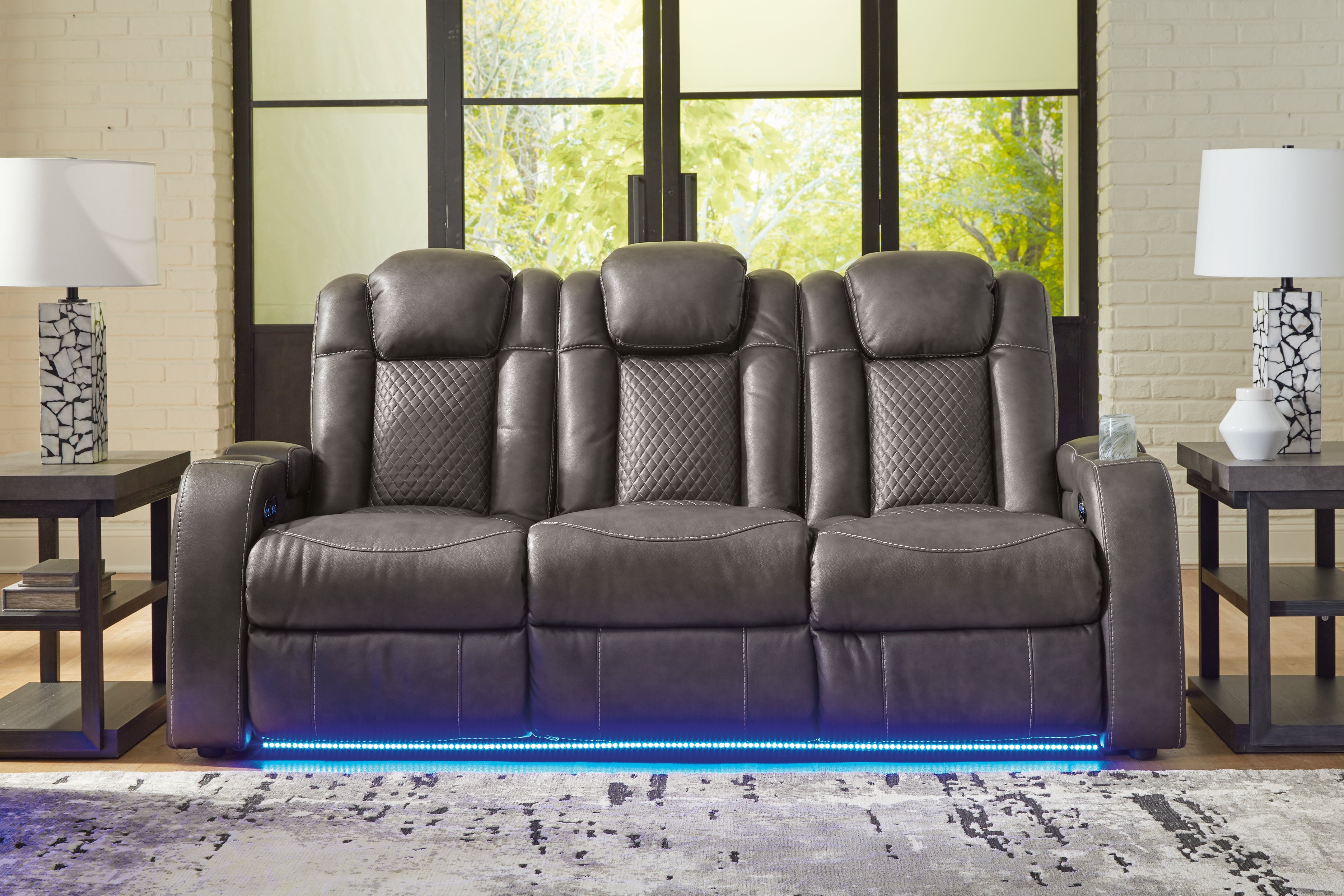 Elite Furniture Outlet - Ashley Furniture - Fyne-Dyme Living Room - PWR REC Sofa with ADJ Headrest / Shadow - 3660215