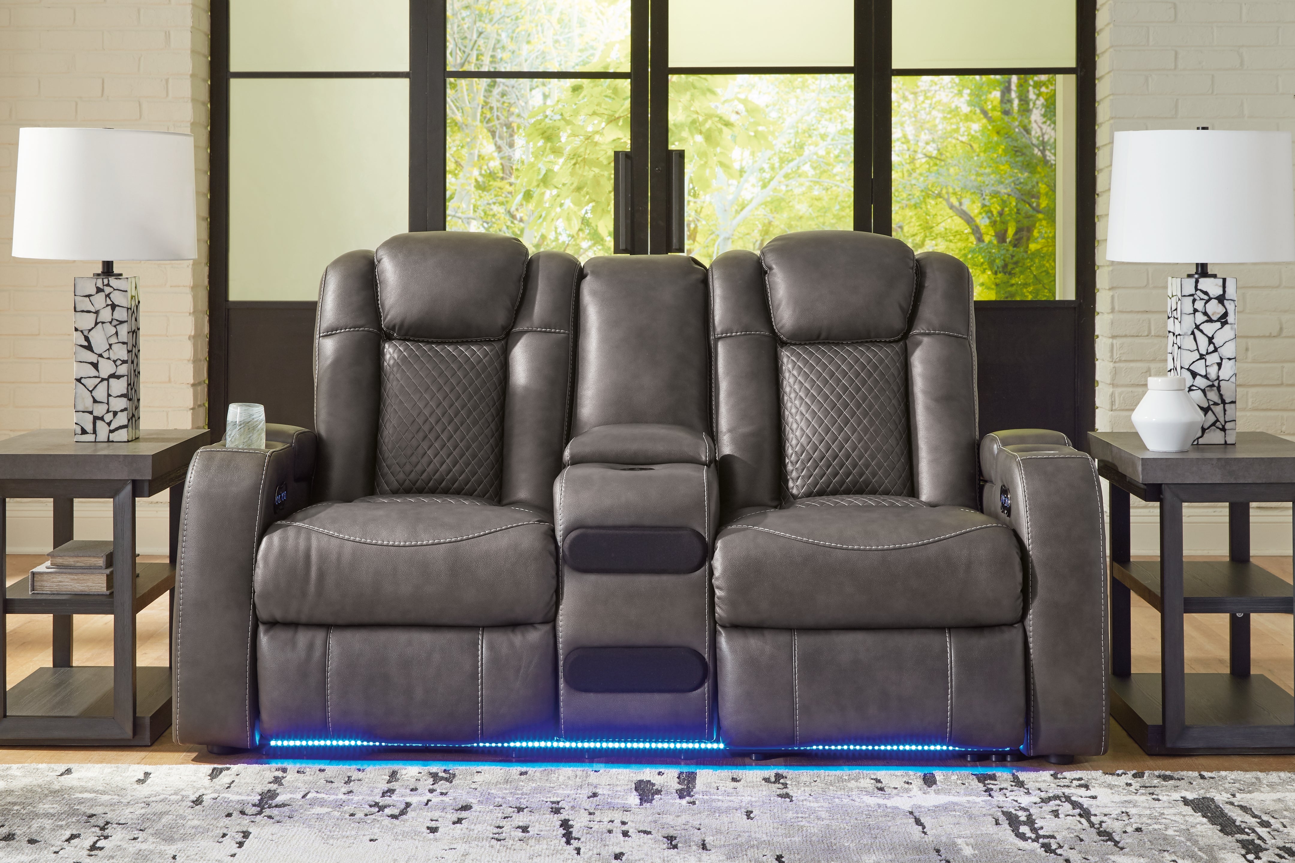 Elite Furniture Outlet - Ashley Furniture - Fyne-Dyme Living Room - PWR REC Loveseat/CON/ADJ HDRST / Shadow - 3660218