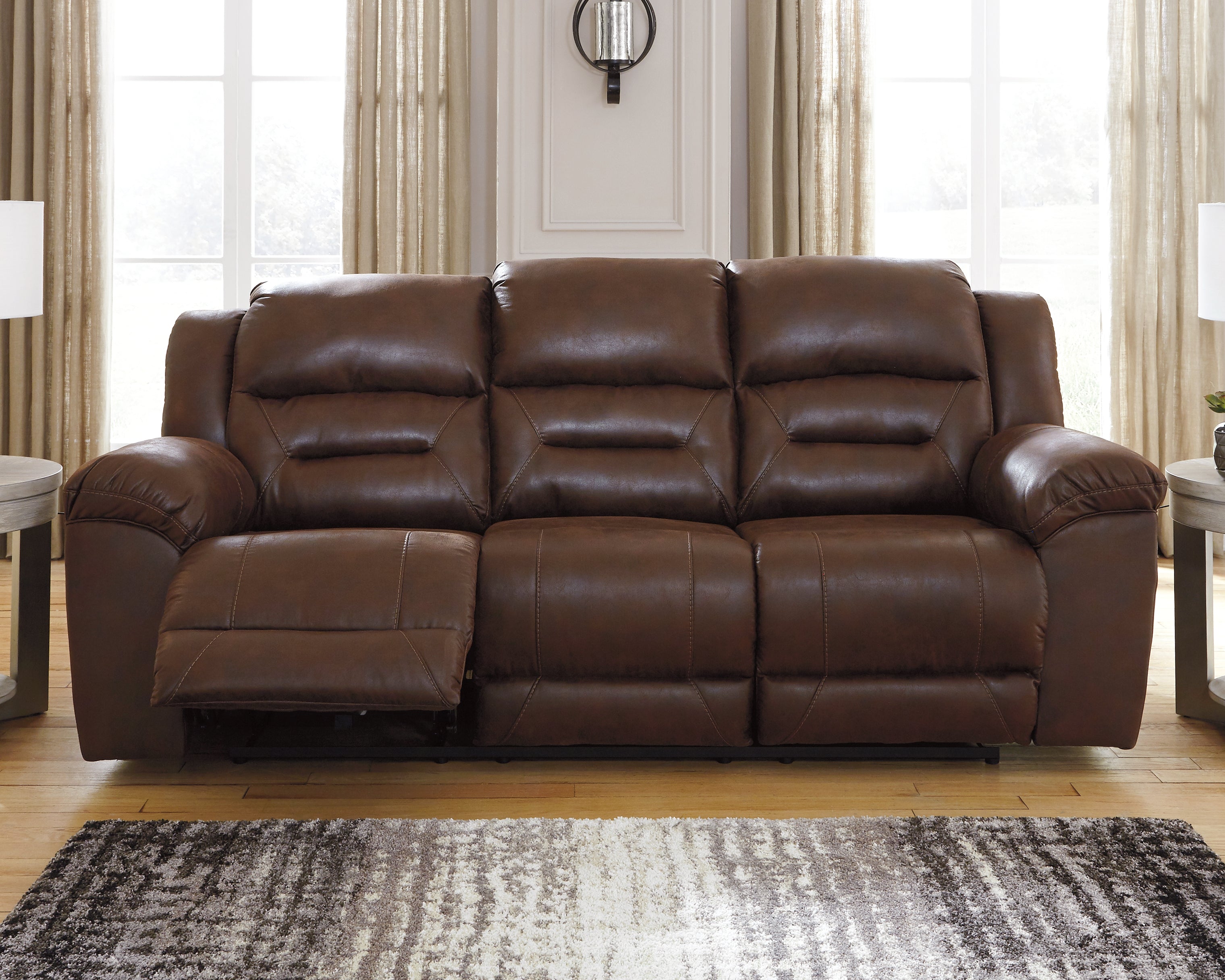 Elite Furniture Outlet - Ashley Furniture - Stoneland Living Room - Reclining Power Sofa / Chocolate - 3990487