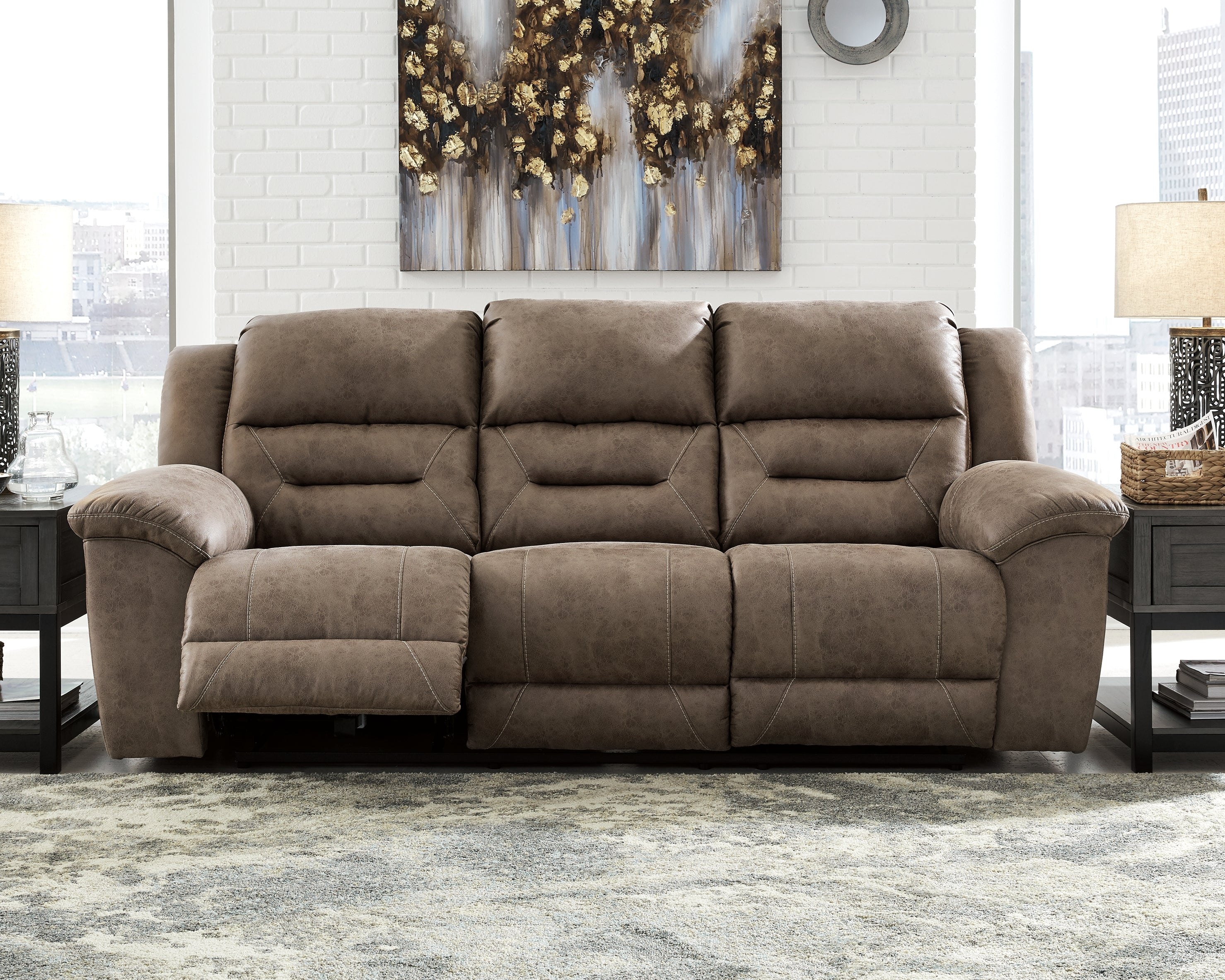 Elite Furniture Outlet - Ashley Furniture - Stoneland Living Room - Reclining Power Sofa / Fossil - 3990587