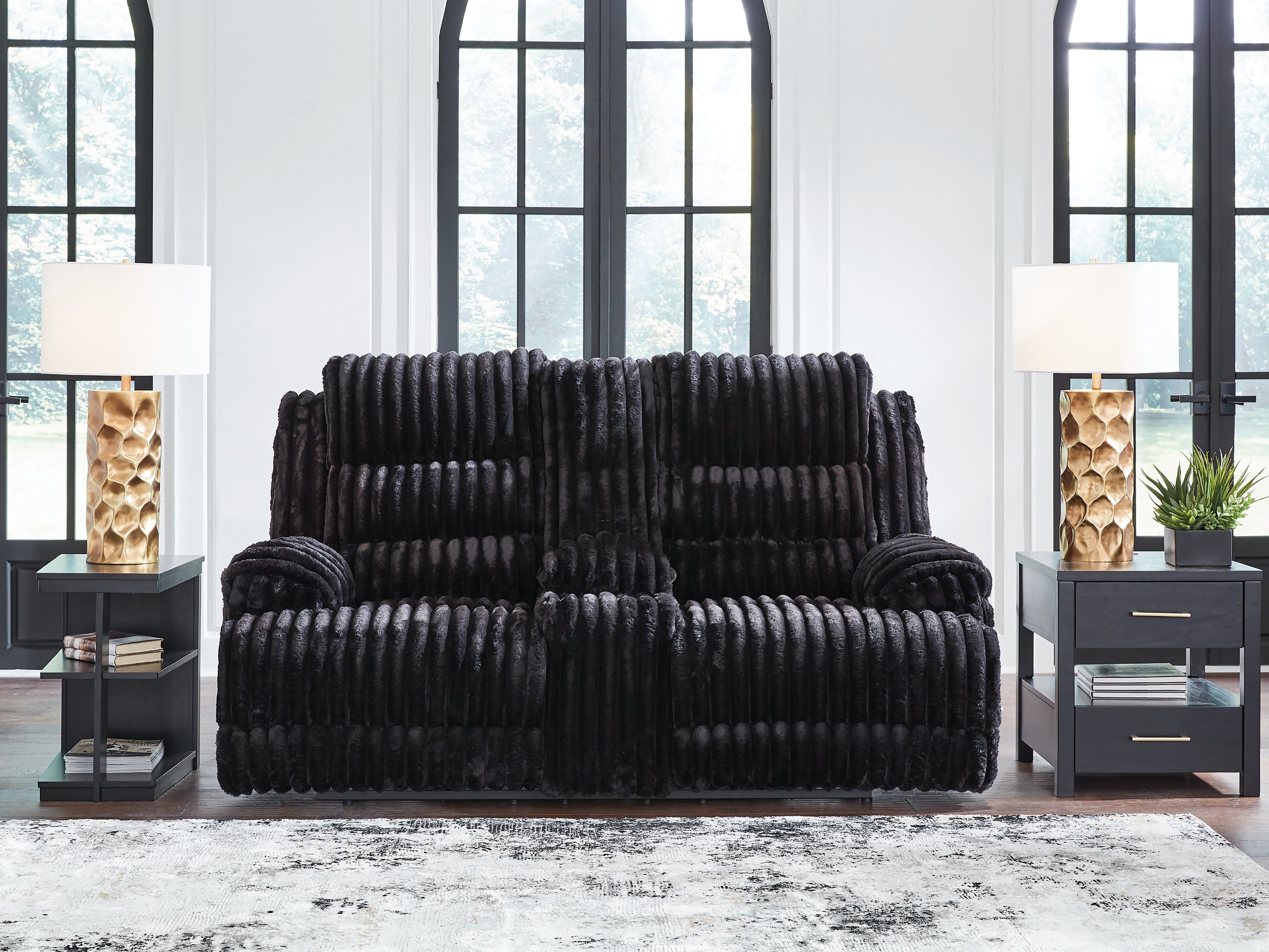 Elite Furniture Outlet - Ashley Furniture - Rhine Falls Living Room - DBL REC PWR Loveseat w/Console / Onyx - PC4280596