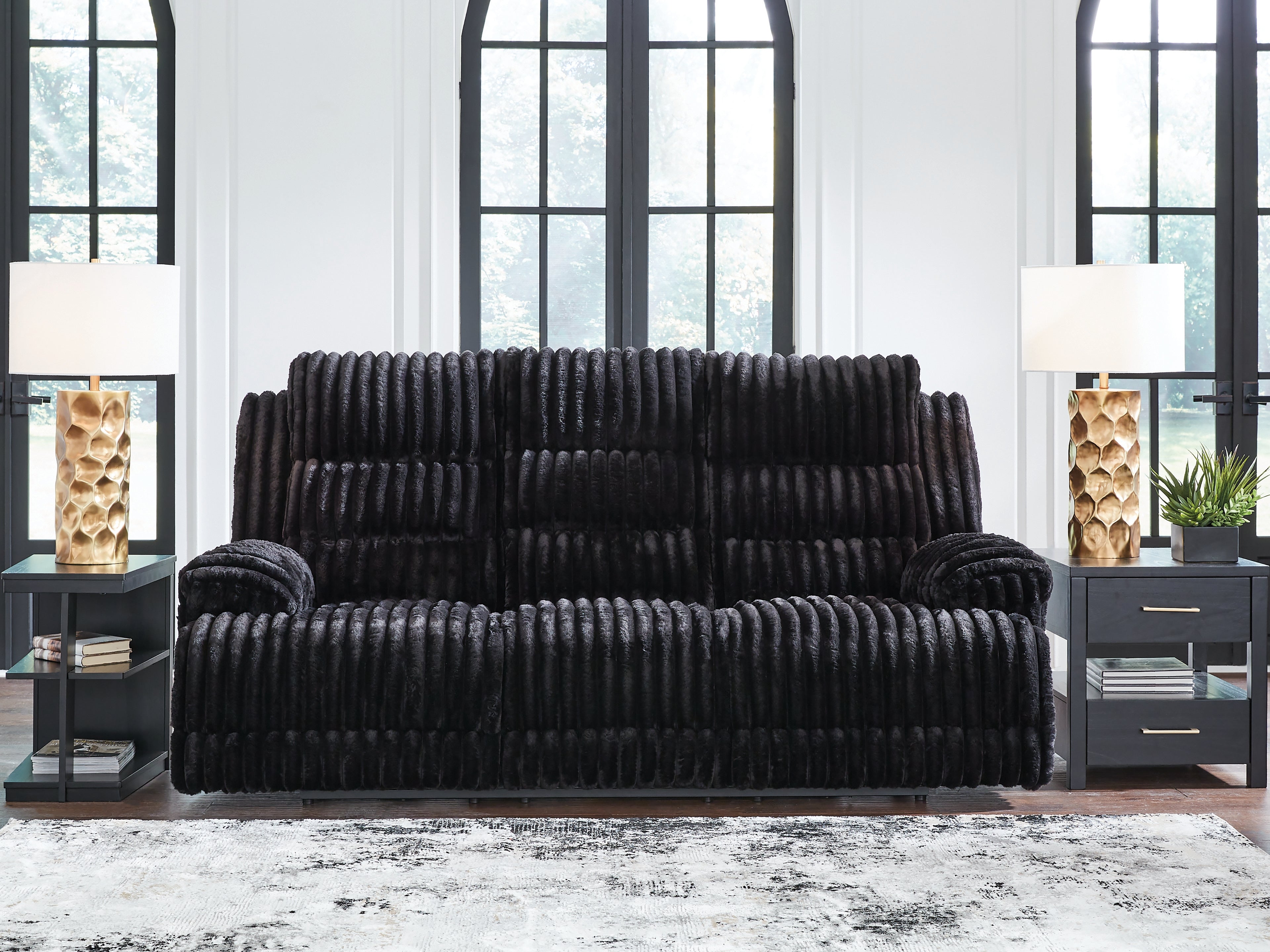 Elite Furniture Outlet - Ashley Furniture - Rhine Falls Living Room - REC PWR Sofa w/Drop Down Table / Onyx - PC4280599