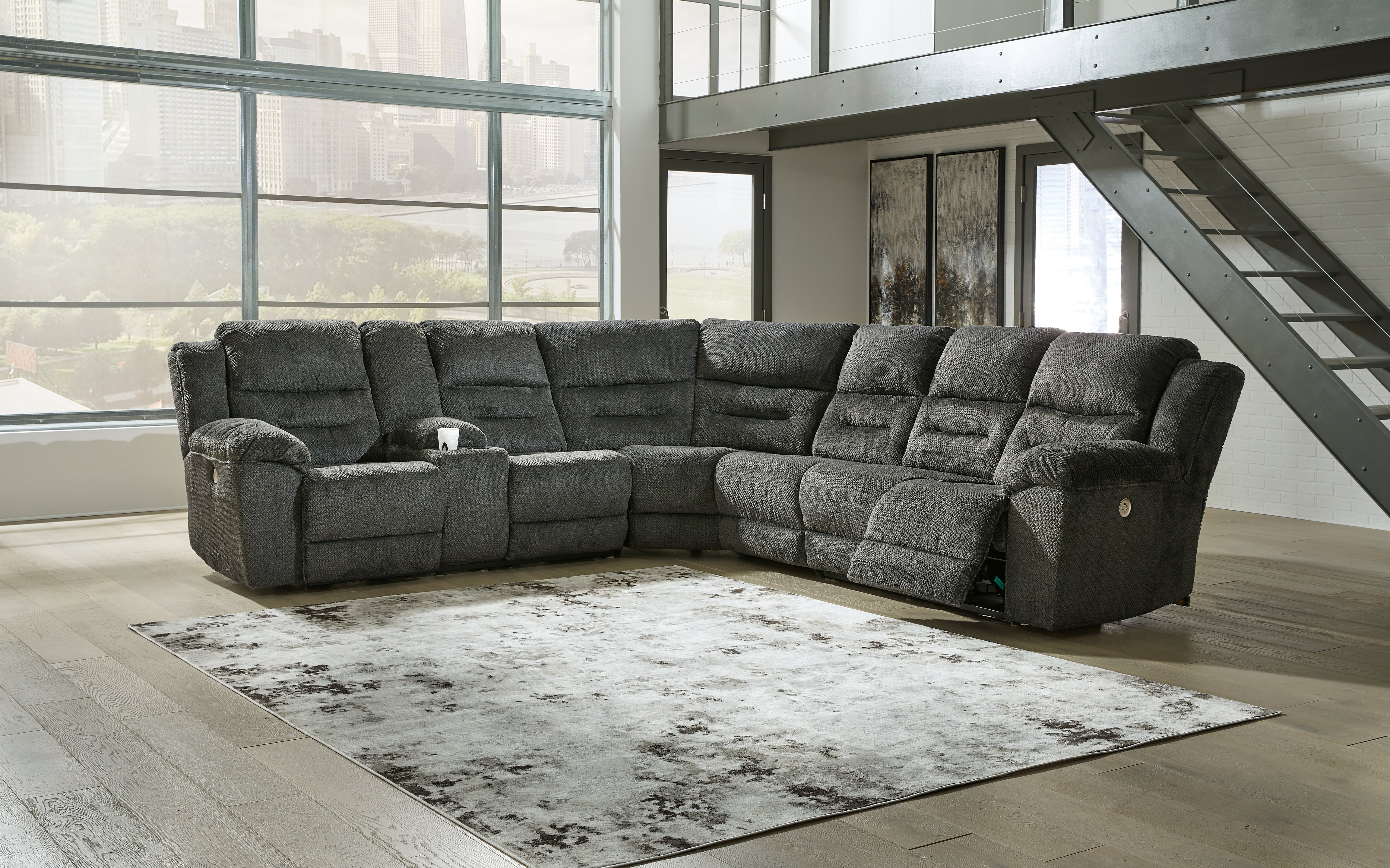 Elite Furniture Outlet - Ashley Furniture - Nettington Sectional - 4-Piece Power Reclining Sectional / Smoke - 44101S3