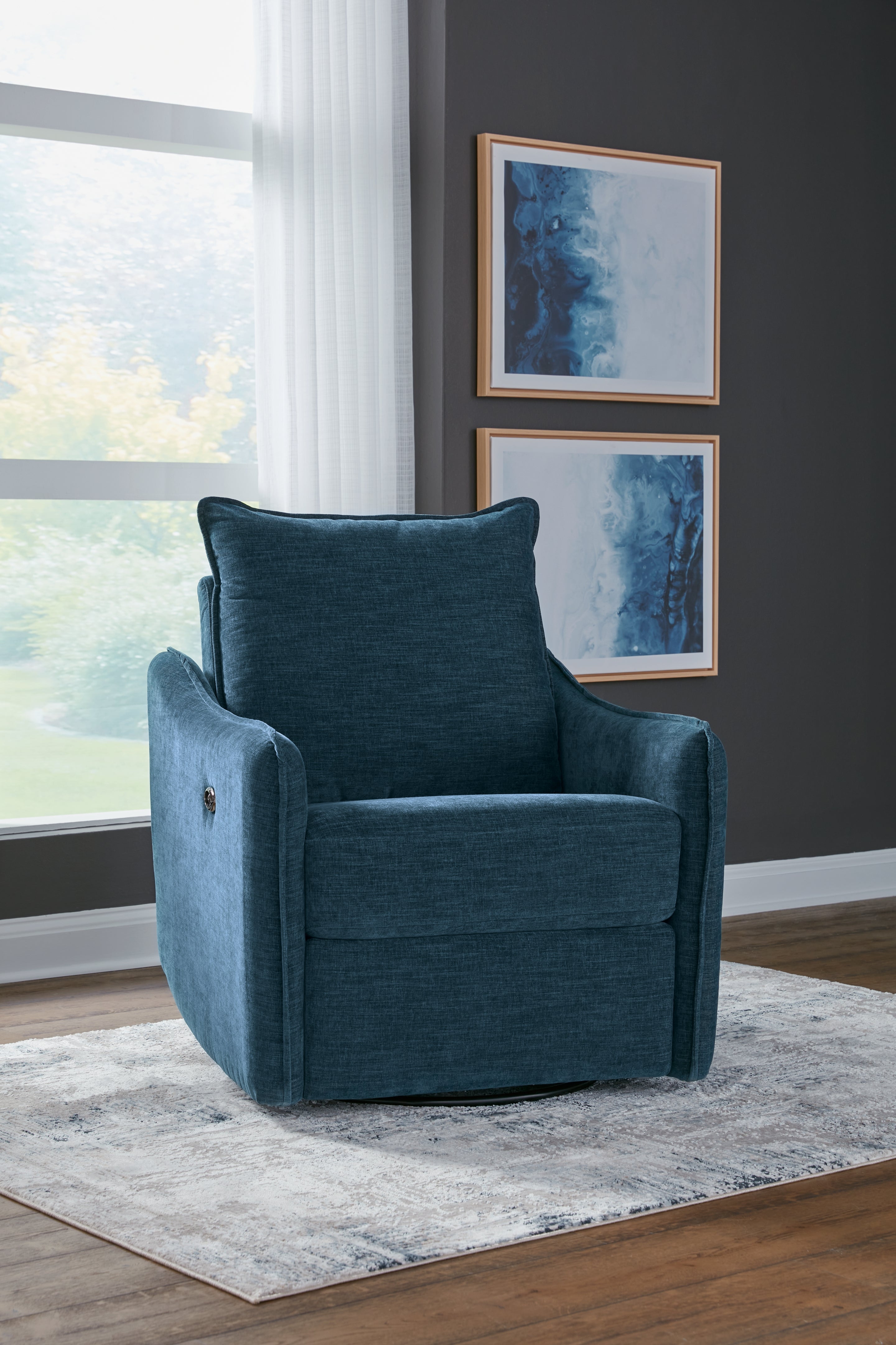 Elite Furniture Outlet - Ashley Furniture - McBurg Living Room - Swivel Power Recliner / Navy - 4480128