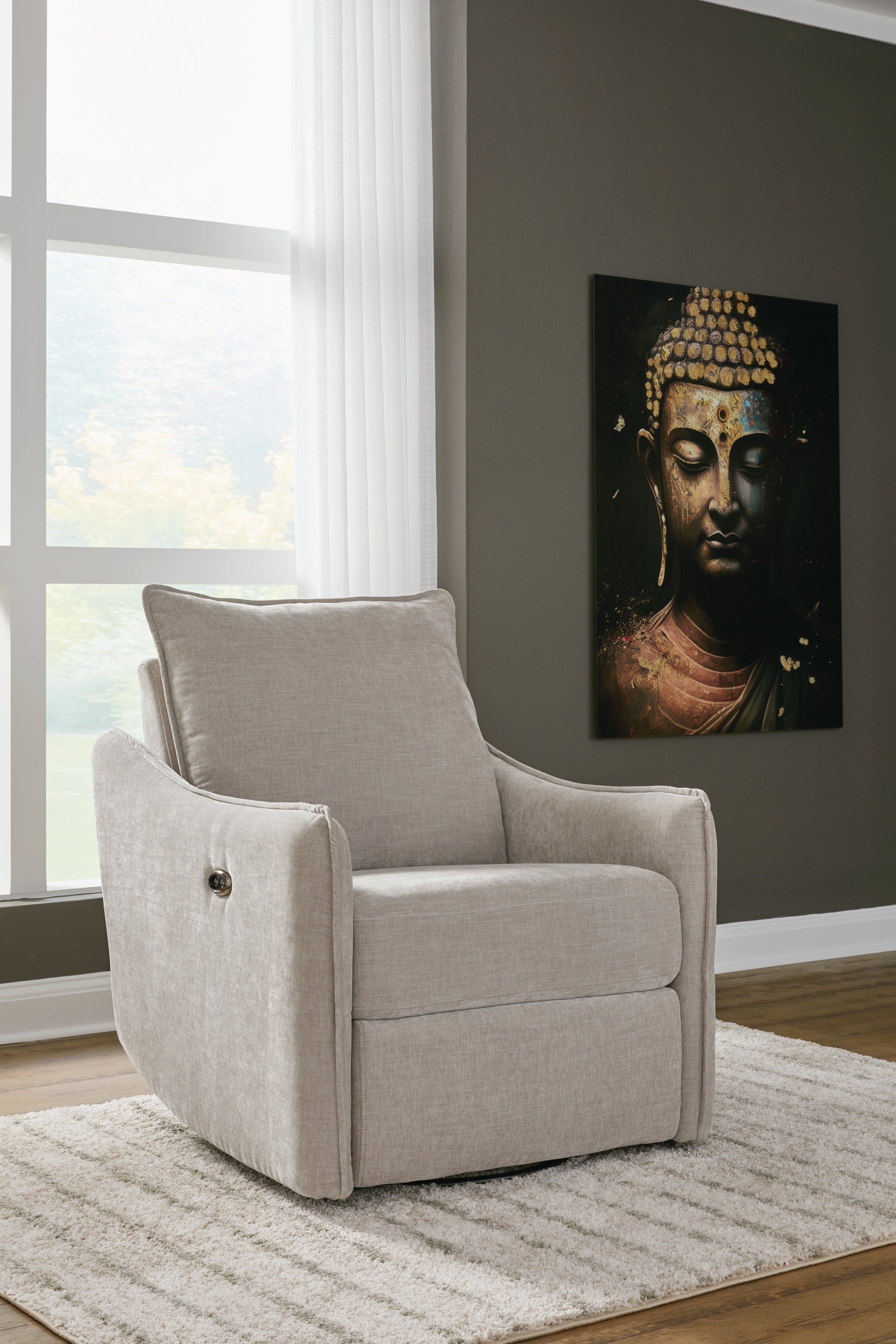 Elite Furniture Outlet - Ashley Furniture - McBurg Living Room - Swivel Power Recliner / Navy - 4480128