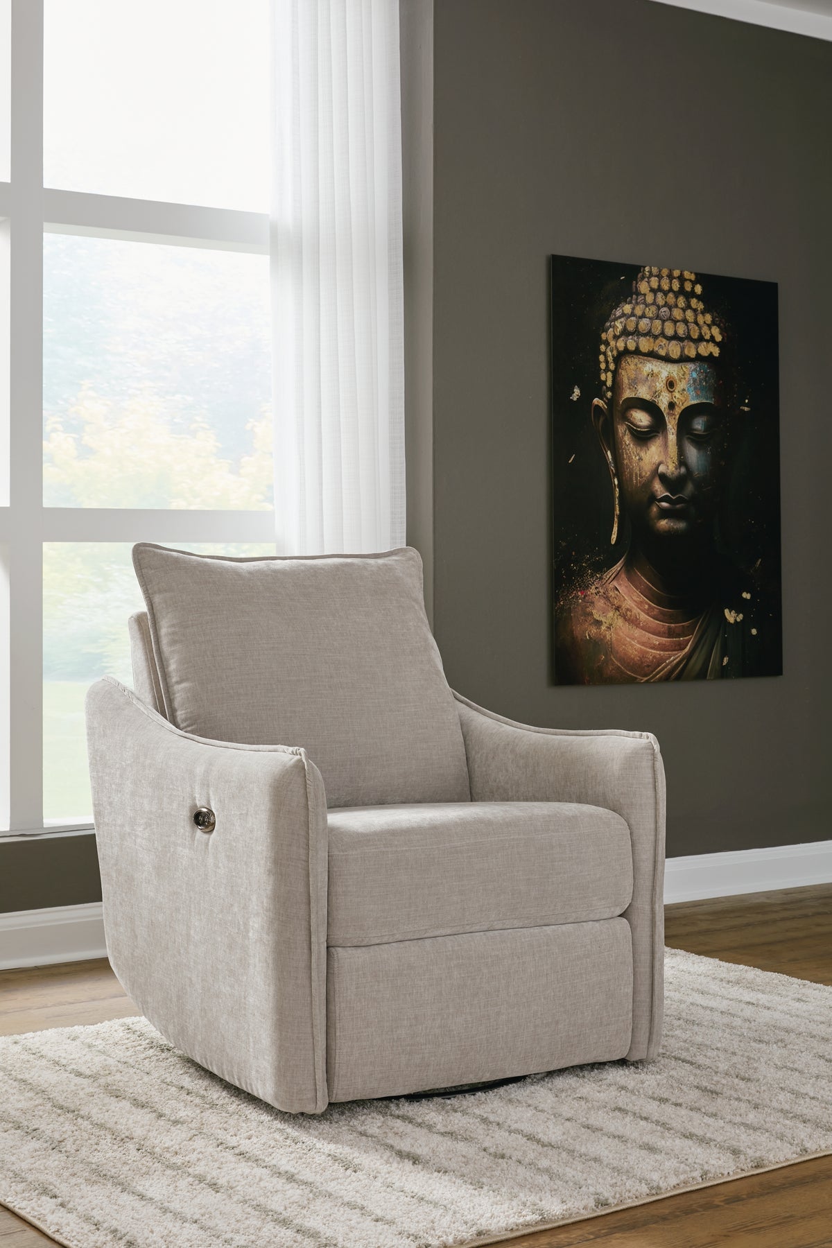 Elite Furniture Outlet - Ashley Furniture - McBurg Living Room - Swivel Power Recliner / Navy - 4480128