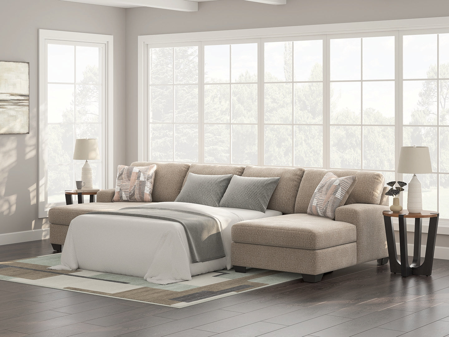 Elite Furniture Outlet - Ashley Furniture - Newellen Sectional - RAF 3-Piece Sectional with Double Chaise / Hemp - 48404S7