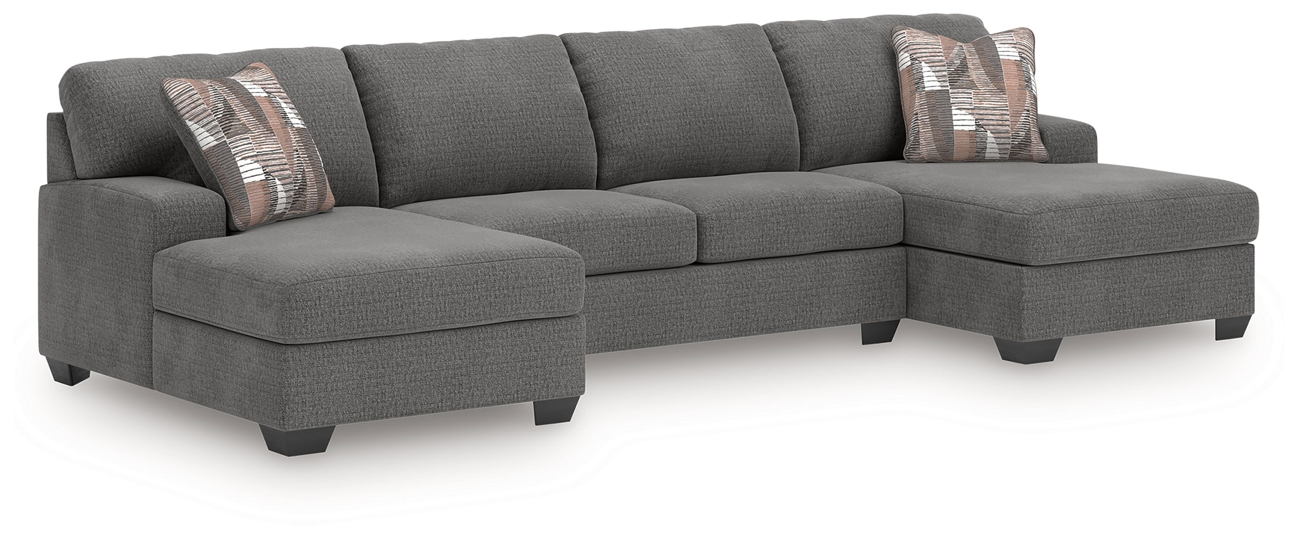 Elite Furniture Outlet - Ashley Furniture - Newellen Sectional - RAF 3-Piece Sectional with Double Chaise / Greystone - 48405S3