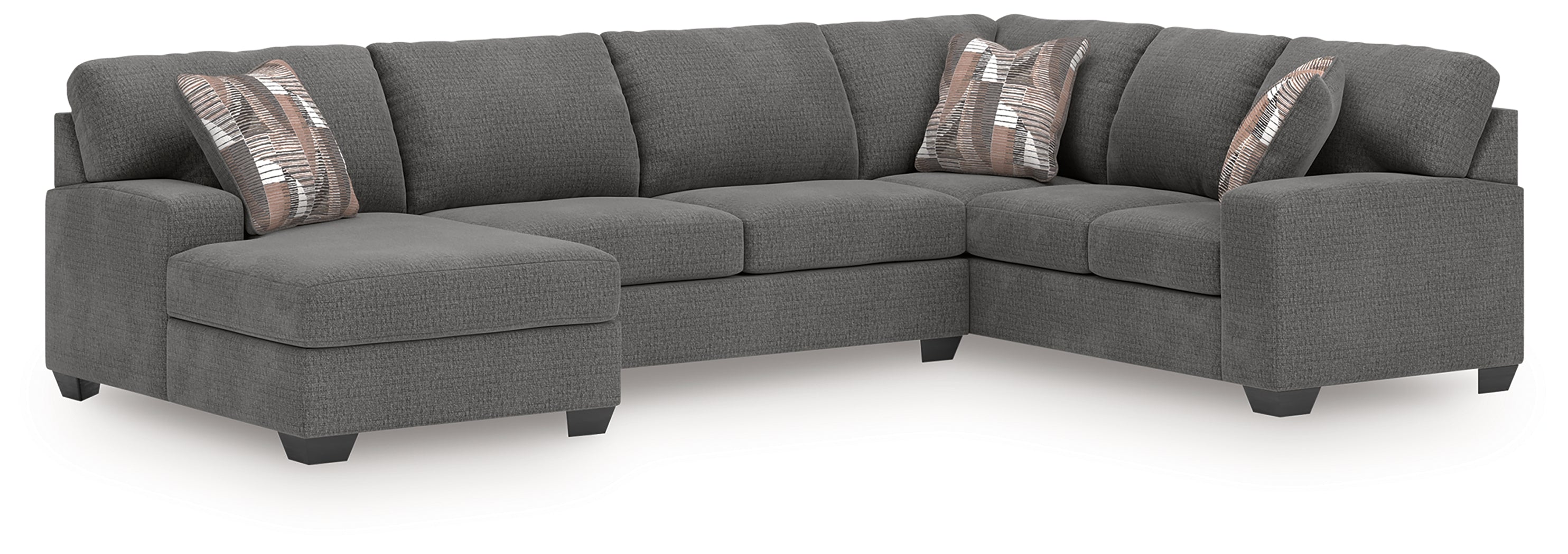 Elite Furniture Outlet - Ashley Furniture - Newellen Sectional - RAF 3-Piece Sectional with Chaise / Greystone - 48405S1