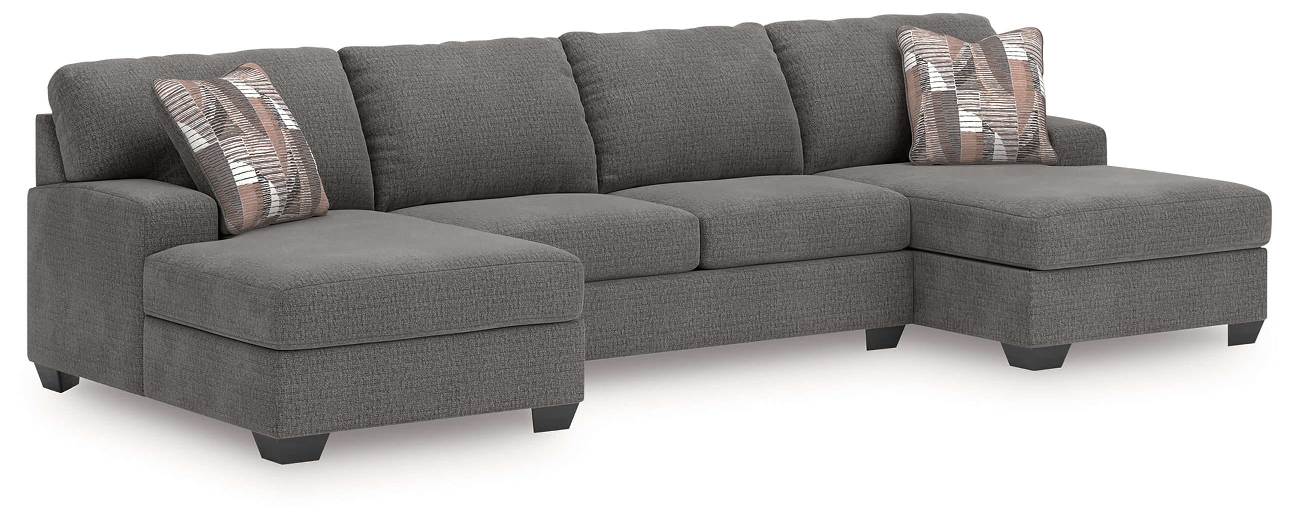 Elite Furniture Outlet - Ashley Furniture - Newellen Sectional - RAF 3-Piece Sleeper Sectional with Double Chaise / Greystone - 48405S7