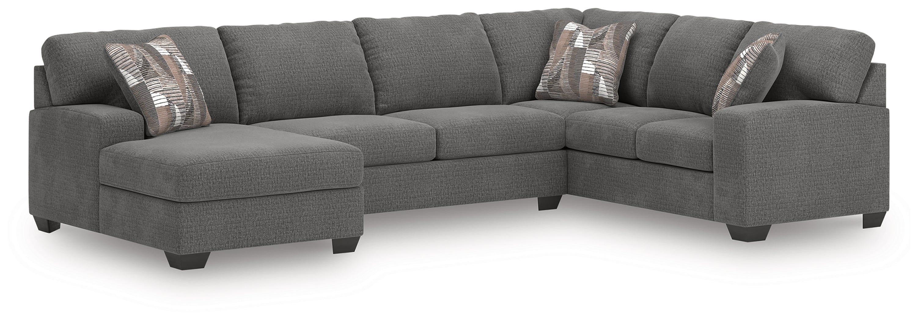 Elite Furniture Outlet - Ashley Furniture - Newellen Sectional - RAF 3-Piece Sleeper Sectional with Chaise / Greystone - 48405S5