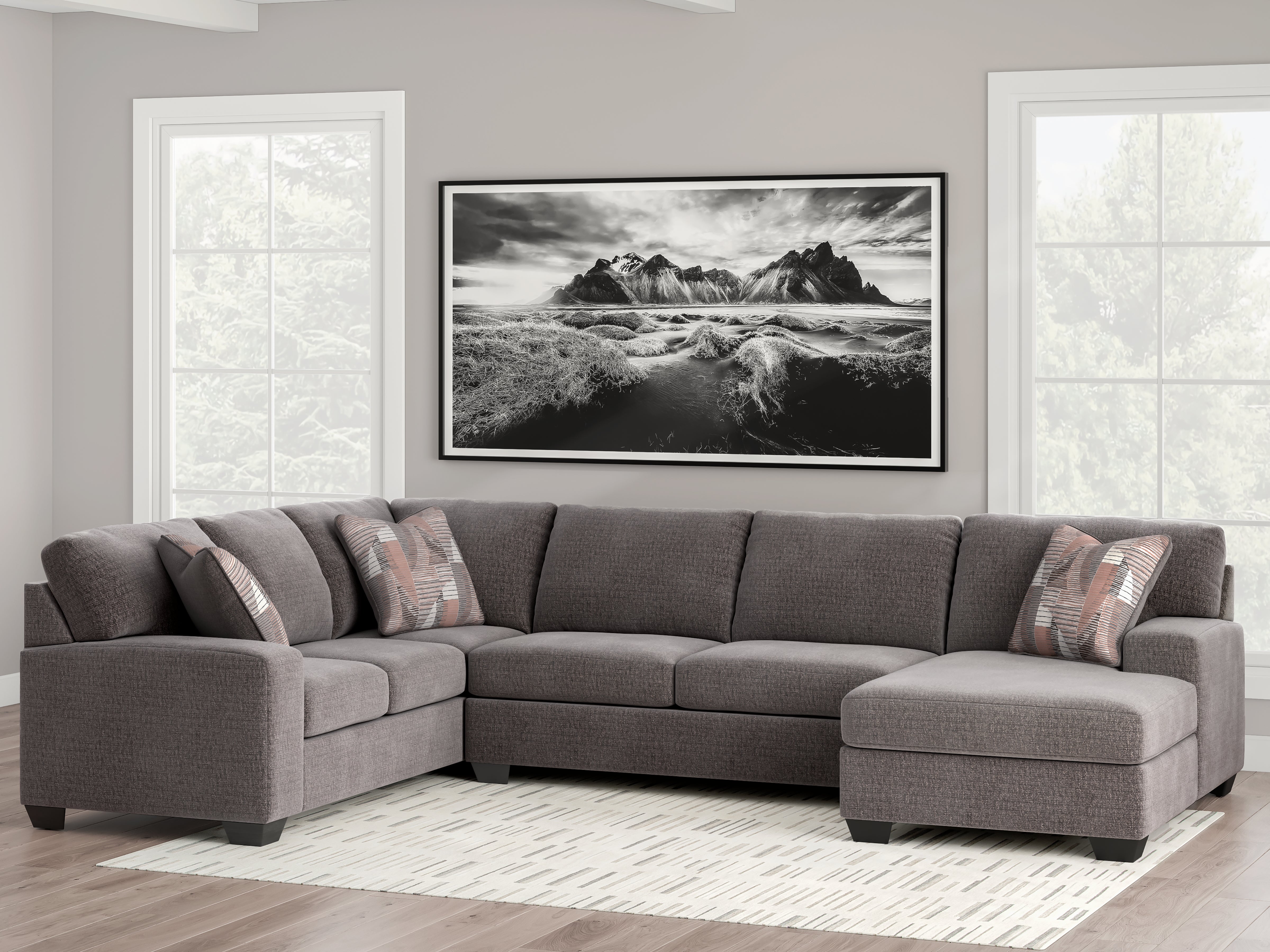 Elite Furniture Outlet - Ashley Furniture - Newellen Sectional - LAF 3-Piece Sectional with Chaise / Greystone - 48405S2