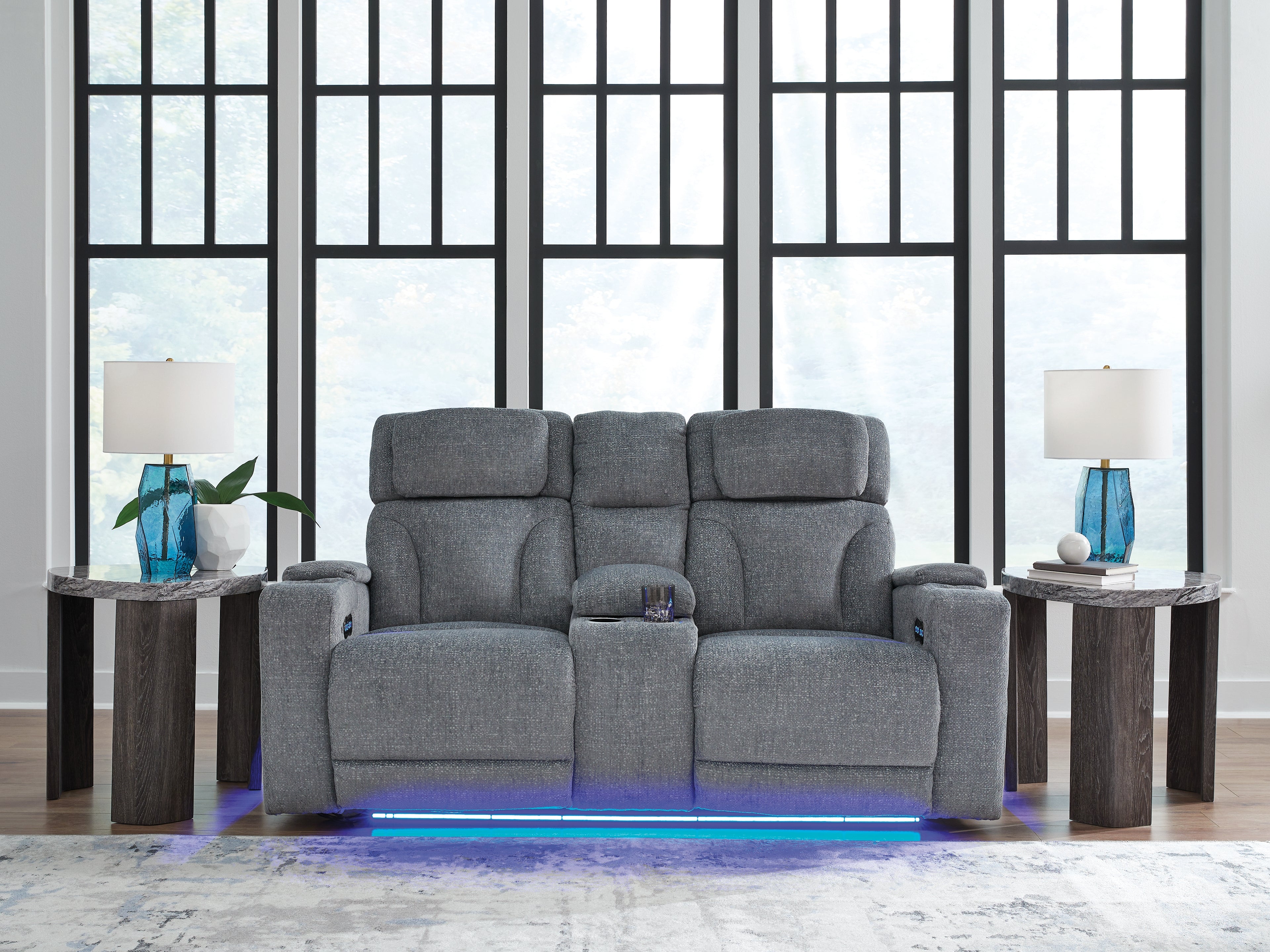 Elite Furniture Outlet - Ashley Furniture - Studio Cave Living Room - PWR REC Loveseat/CON/ADJ HDRST / Steel - PC4980218