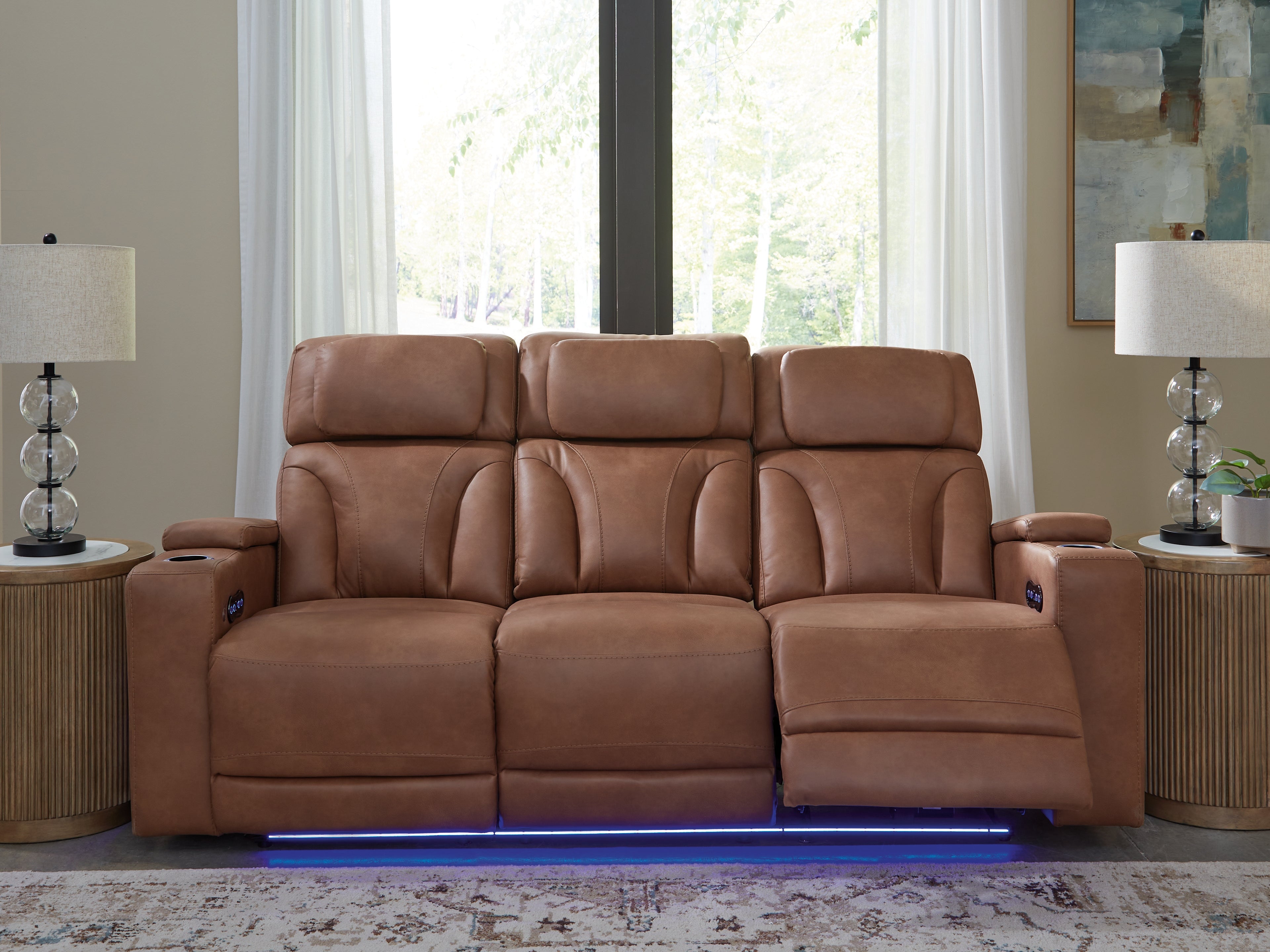 Elite Furniture Outlet - Ashley Furniture - Clean-Slate Living Room - PWR REC Sofa with ADJ Headrest / Caramel - PC5010115