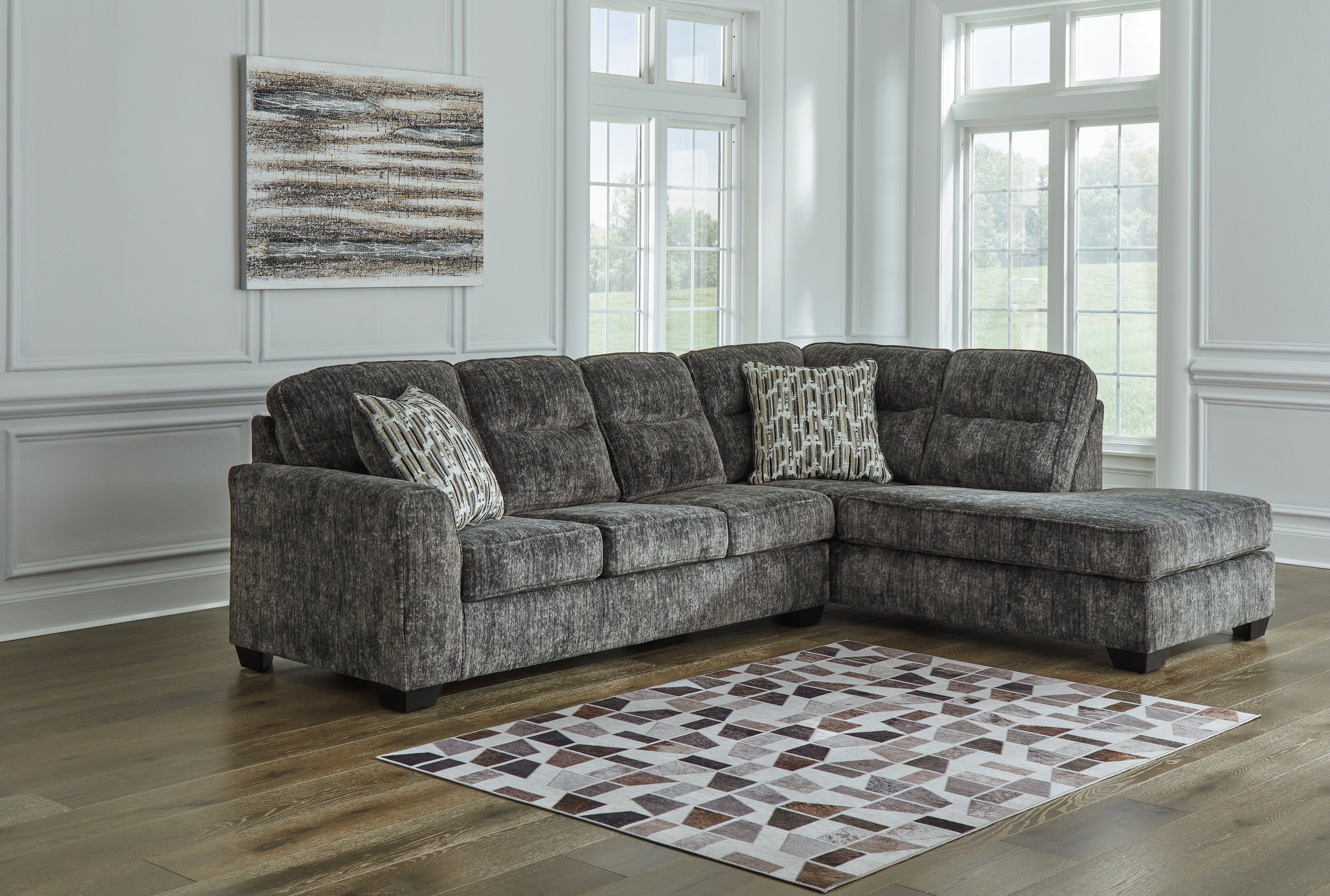 Elite Furniture Outlet - Ashley Furniture - Lonoke Sectional - LAF 2-Piece Sectional with Chaise / Gunmetal - 50504S2
