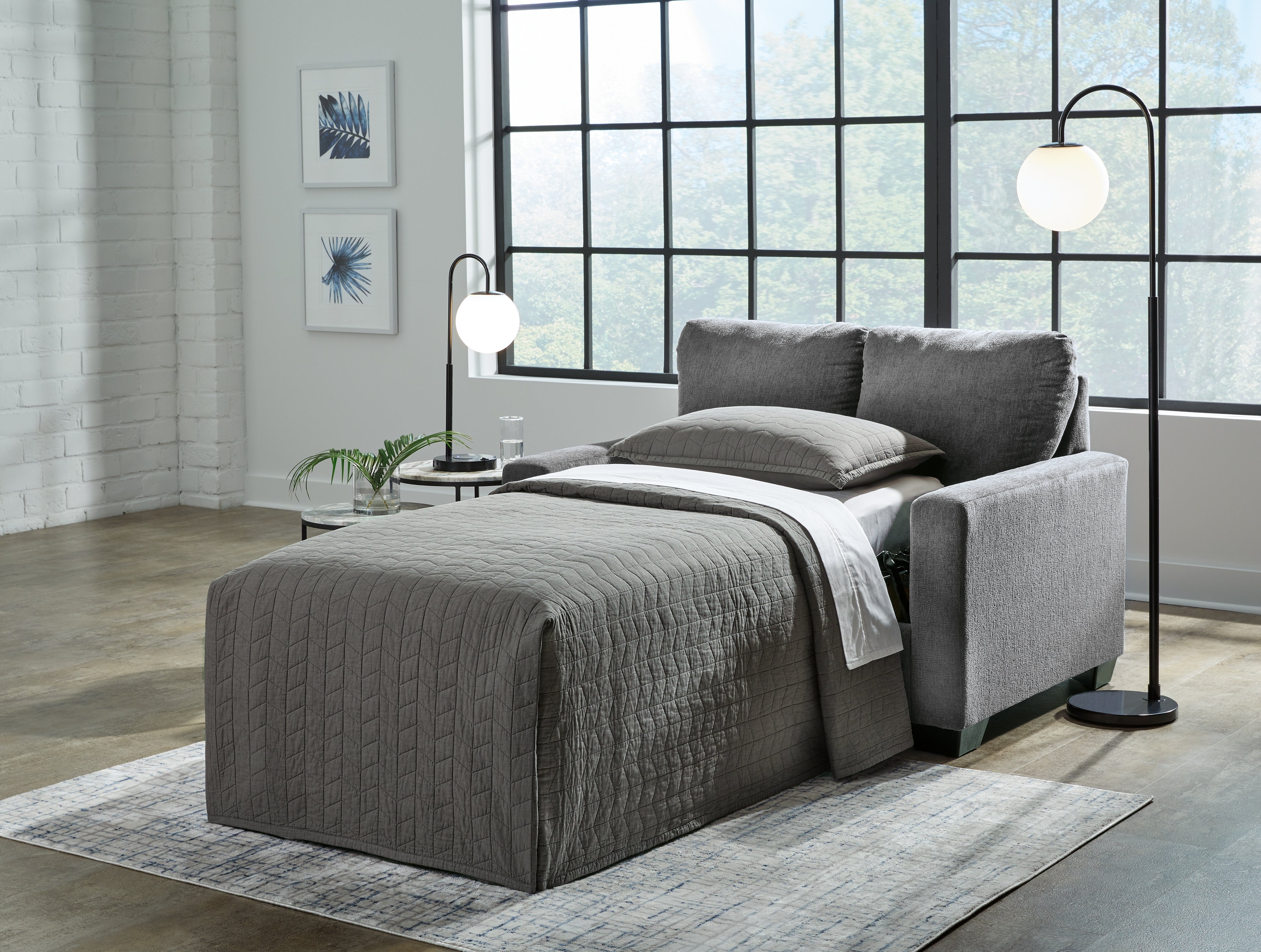 Elite Furniture Outlet - Ashley Furniture - Rannis Living Room - Twin Sofa Sleeper / Pewter - 5360237