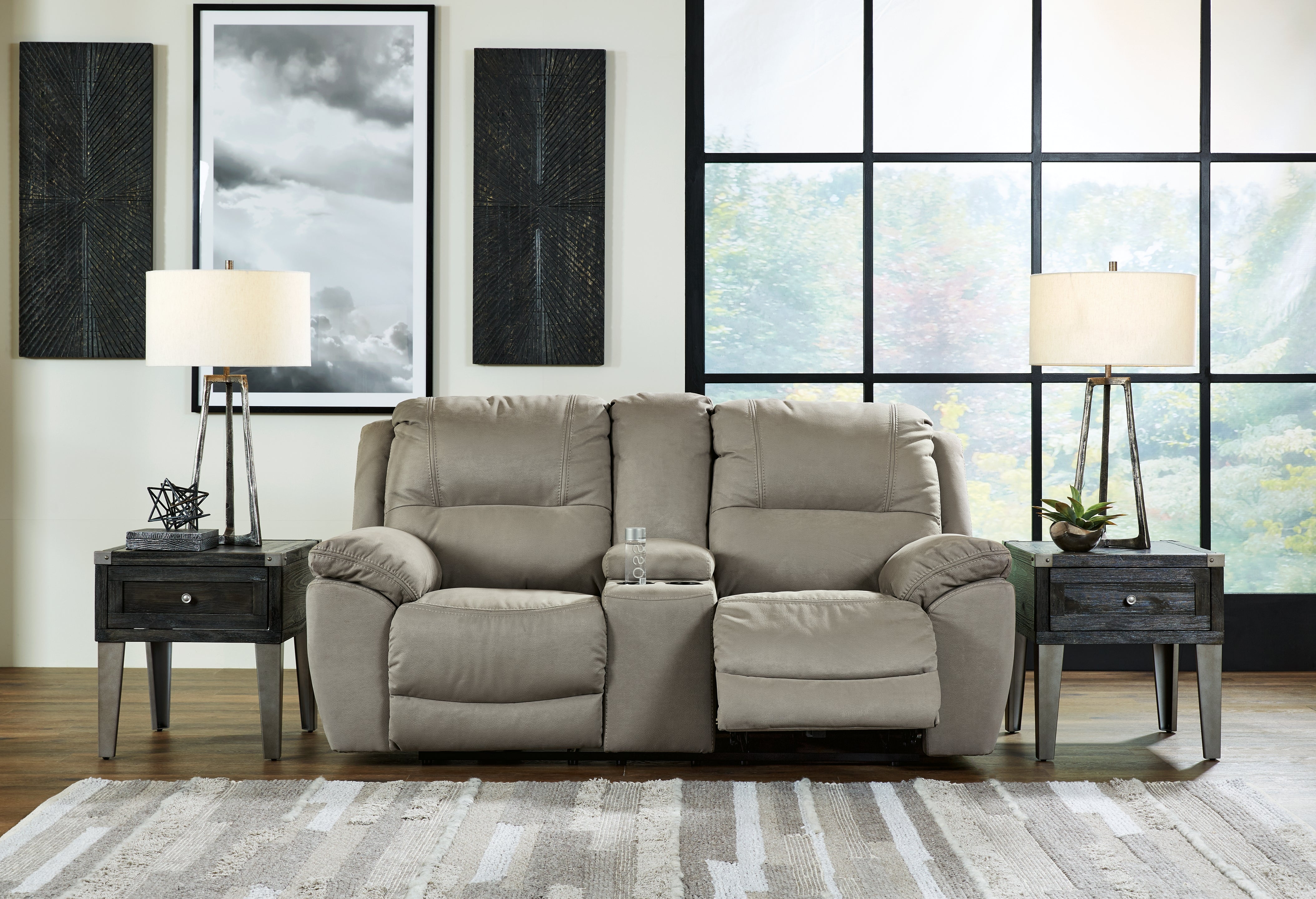 Elite Furniture Outlet - Ashley Furniture - Next-Gen Gaucho Living Room - DBL Rec Loveseat w/Console / Putty - 5420394