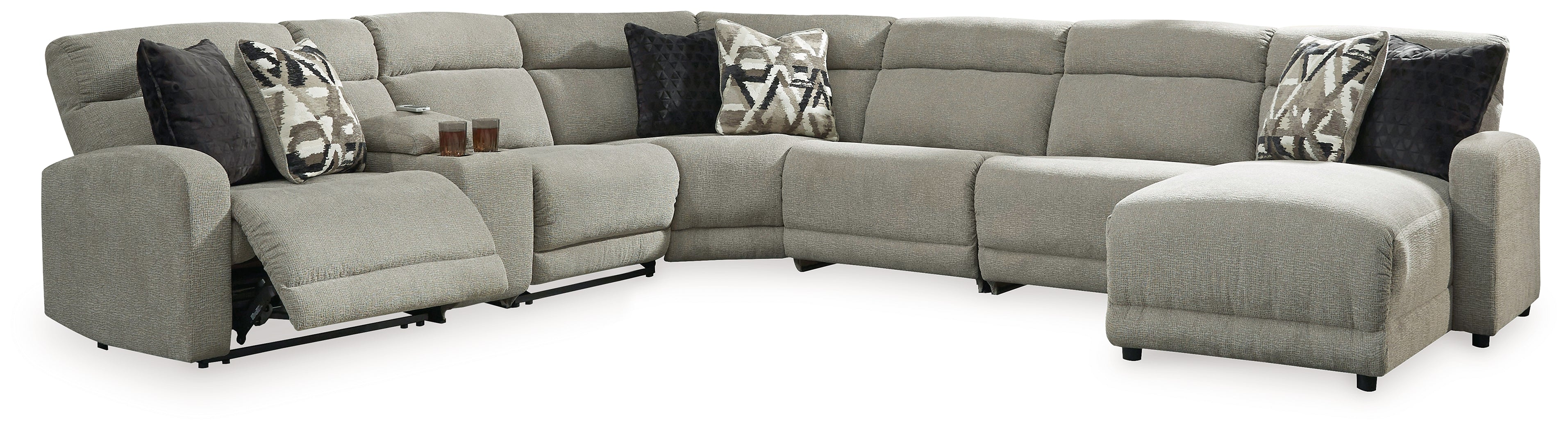 Elite Furniture Outlet - Ashley Furniture - Colleyville Sectional - 7-Piece Power Reclining Sectional with Chaise / Stone - 54405S32