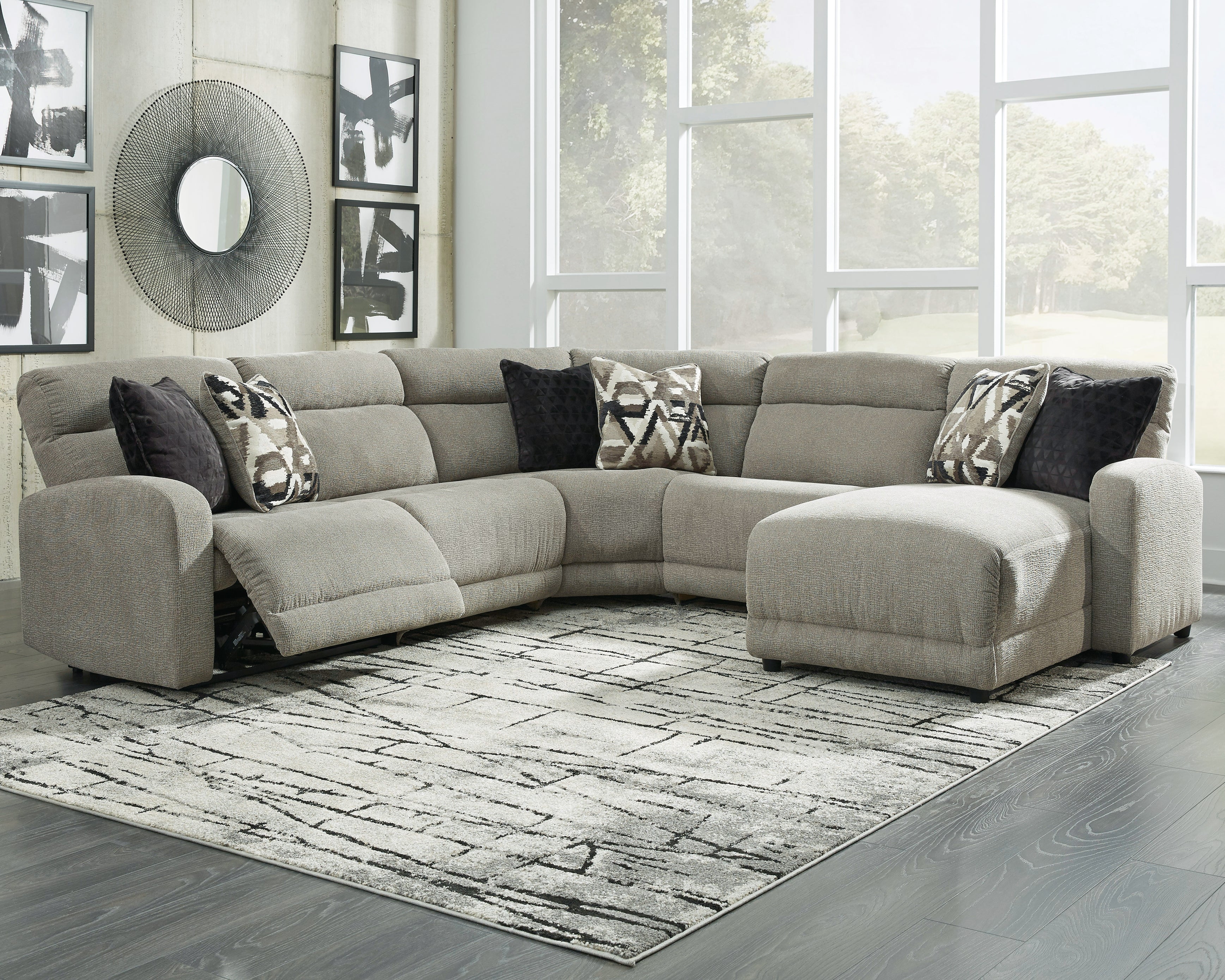 Elite Furniture Outlet - Ashley Furniture - Colleyville Sectional - 5-Piece Power Reclining Sectional with Chaise / Stone - 54405S14