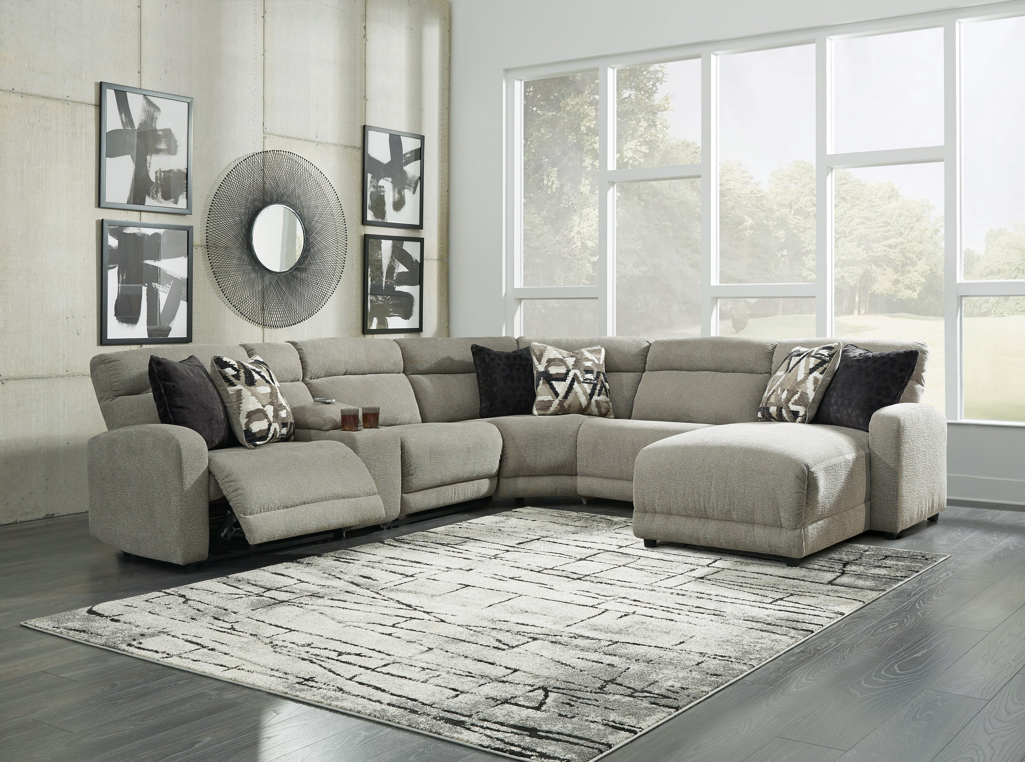 Elite Furniture Outlet - Ashley Furniture - Colleyville Sectional - 6-Piece Power Reclining Sectional with Chaise / Stone - 54405S12