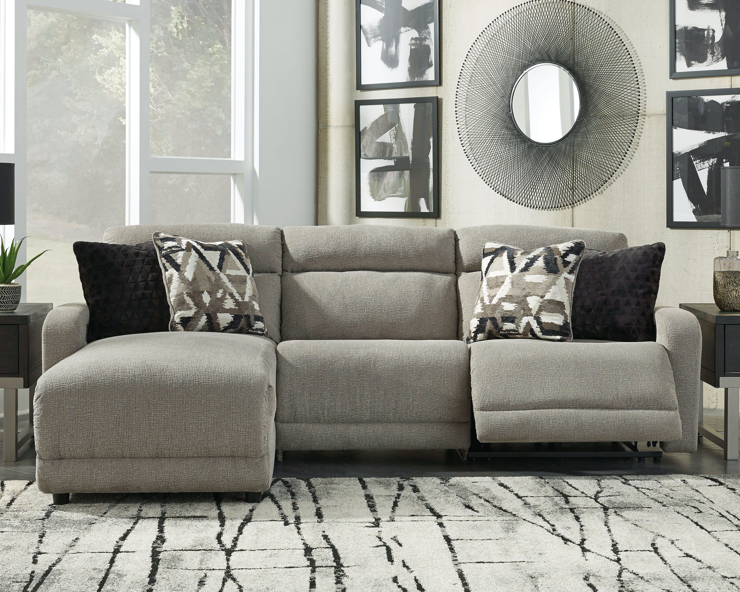 Elite Furniture Outlet - Ashley Furniture - Colleyville Sectional - 3-Piece Power Reclining Sectional with Chaise / Stone - 54405S4