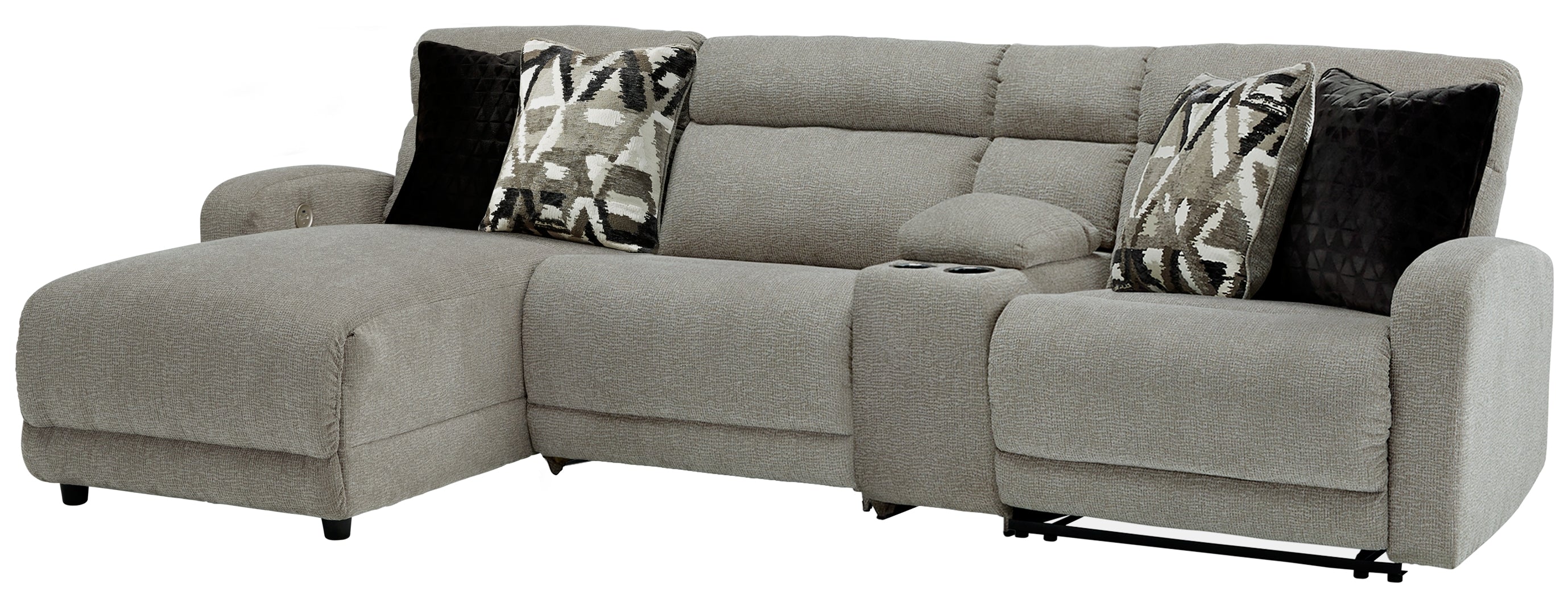 Elite Furniture Outlet - Ashley Furniture - Colleyville Sectional - 4-Piece Power Reclining Sectional with Chaise / Stone - 54405S5