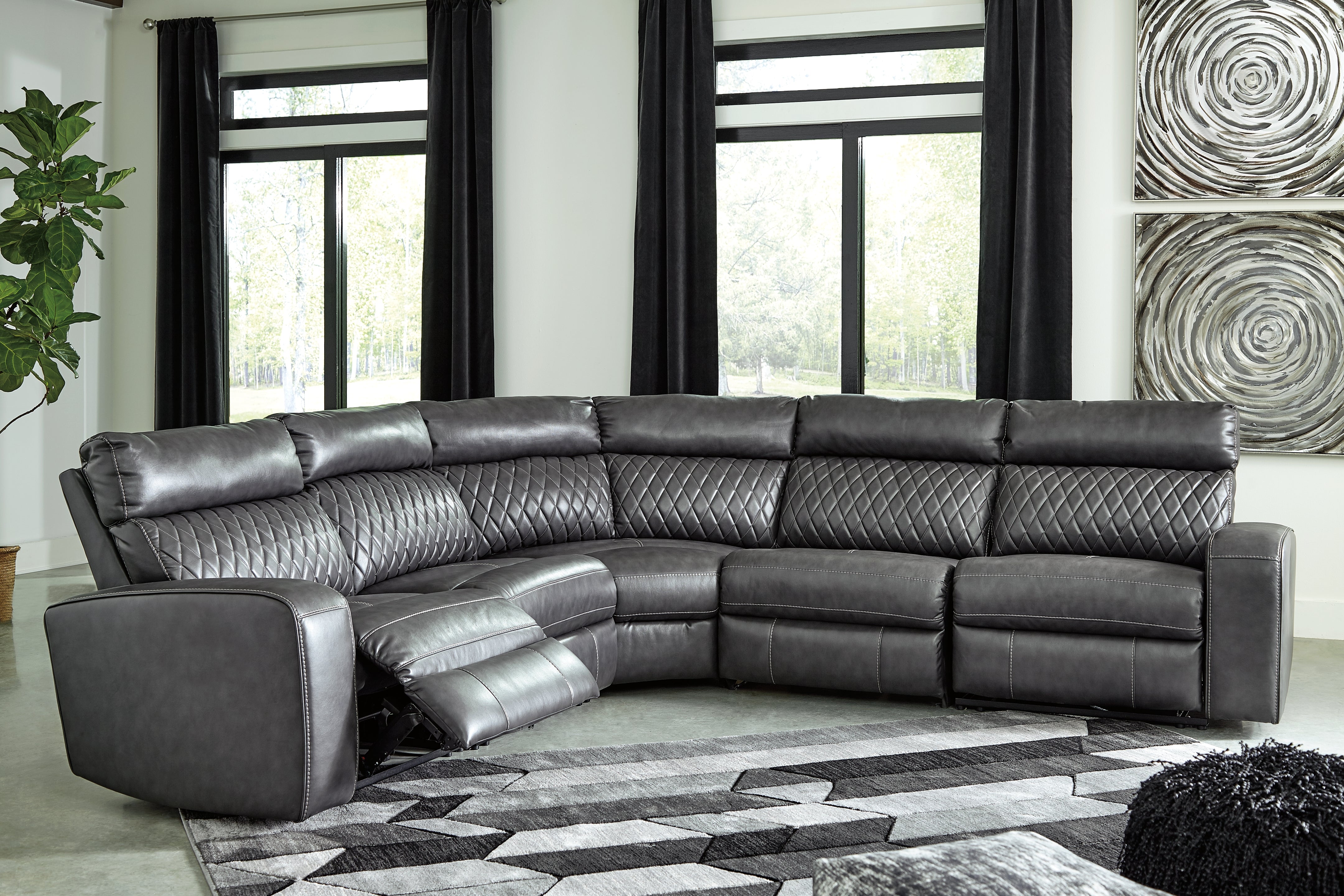 Elite Furniture Outlet - Ashley Furniture - Samperstone Sectional - 5-Piece Power Reclining Sectional / Gray - 55203S1