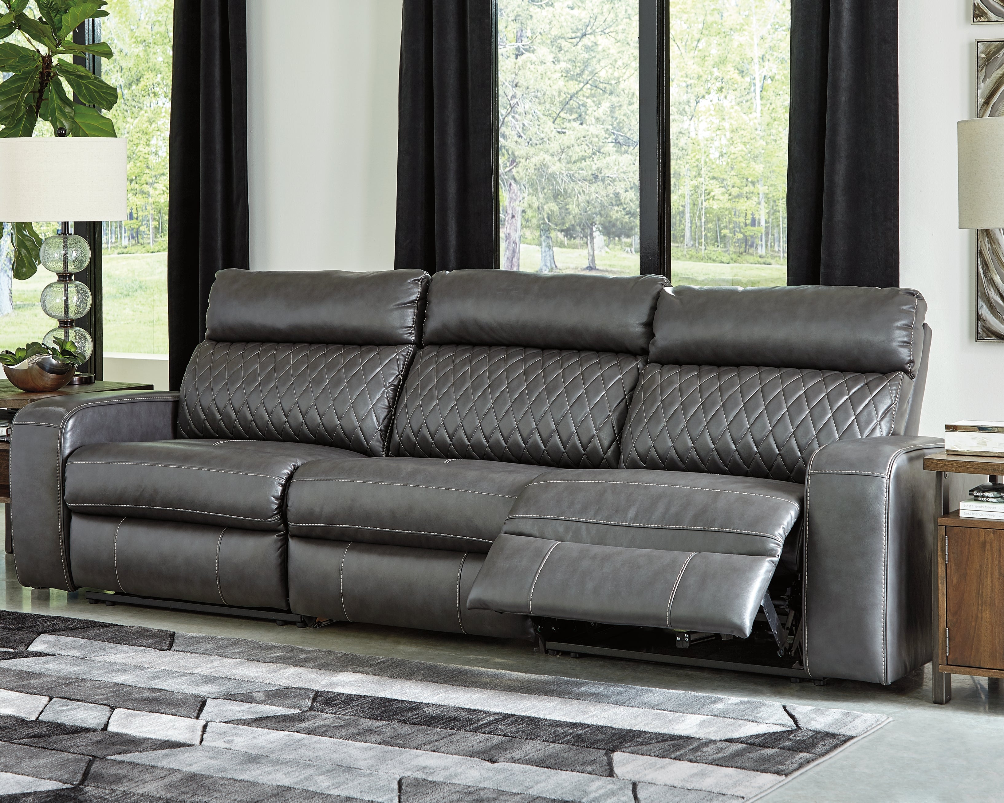 Elite Furniture Outlet - Ashley Furniture - Samperstone Sectional - 3-Piece Power Reclining Sectional Sofa / Gray - 55203S4