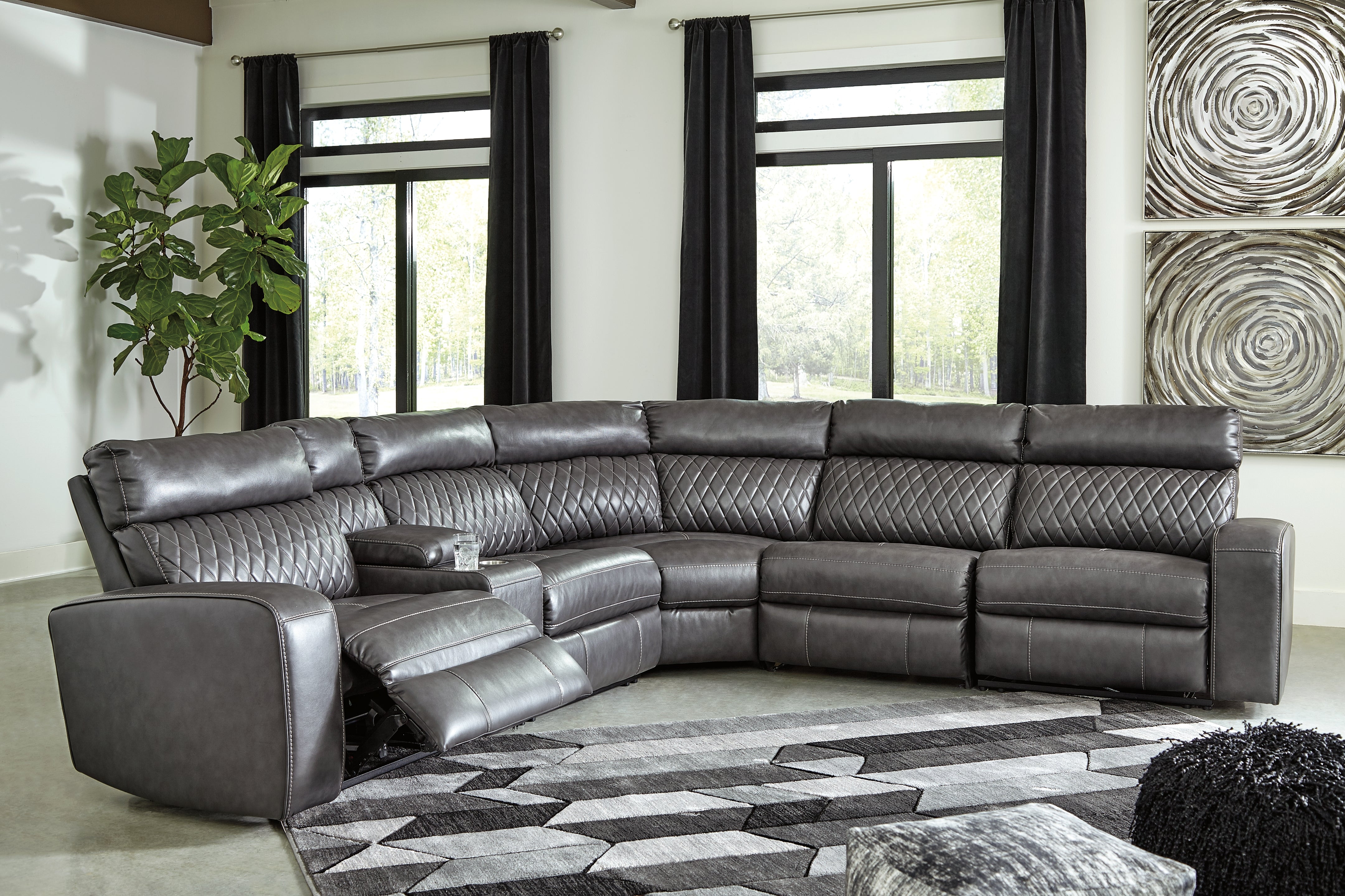 Elite Furniture Outlet - Ashley Furniture - Samperstone Sectional - 6-Piece Power Reclining Sectional / Gray - 55203S2