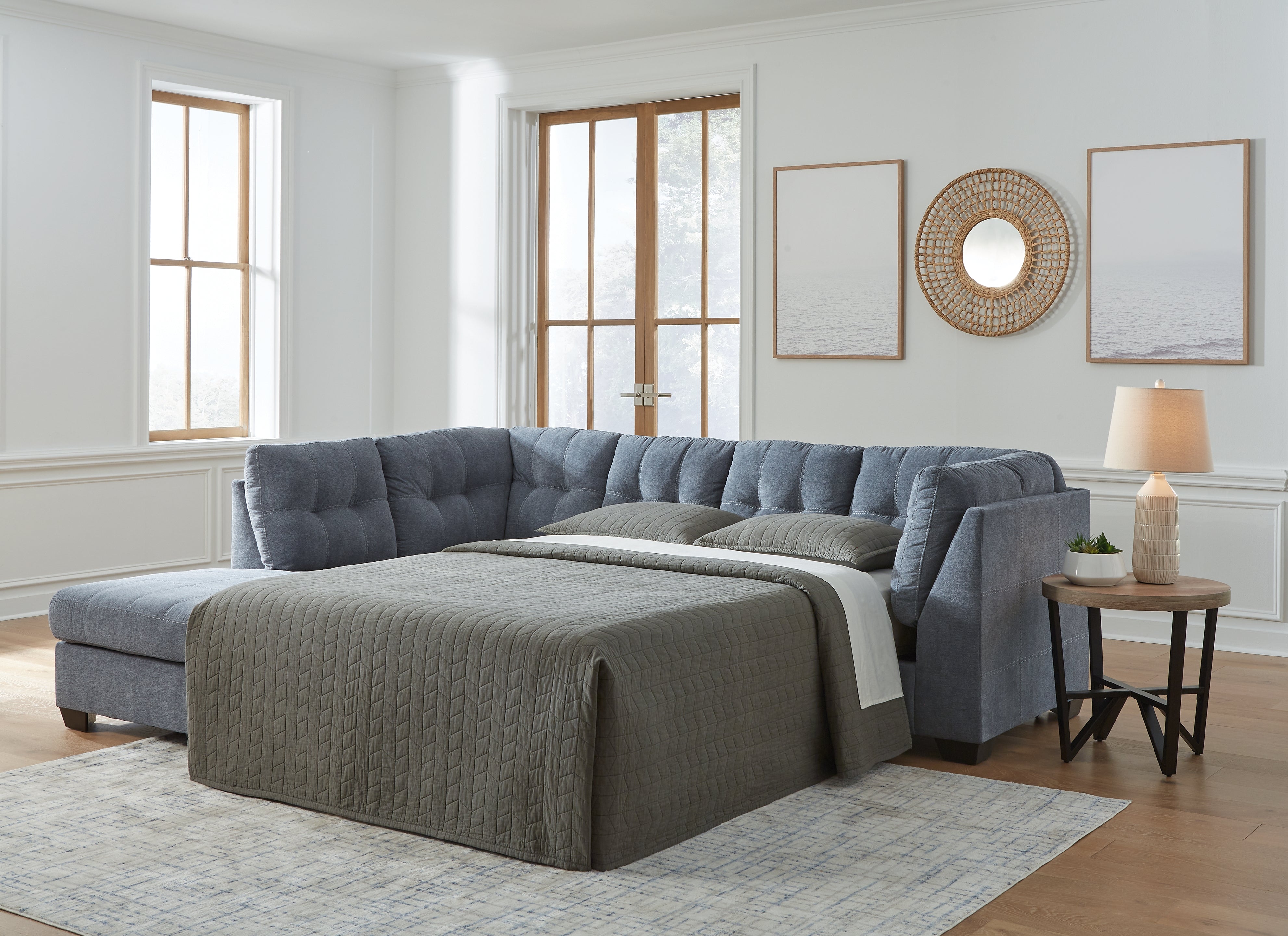 Elite Furniture Outlet - Ashley Furniture - Marleton Sectional - RAF 2-Piece Sleeper Sectional with Chaise / Denim - 55303S3