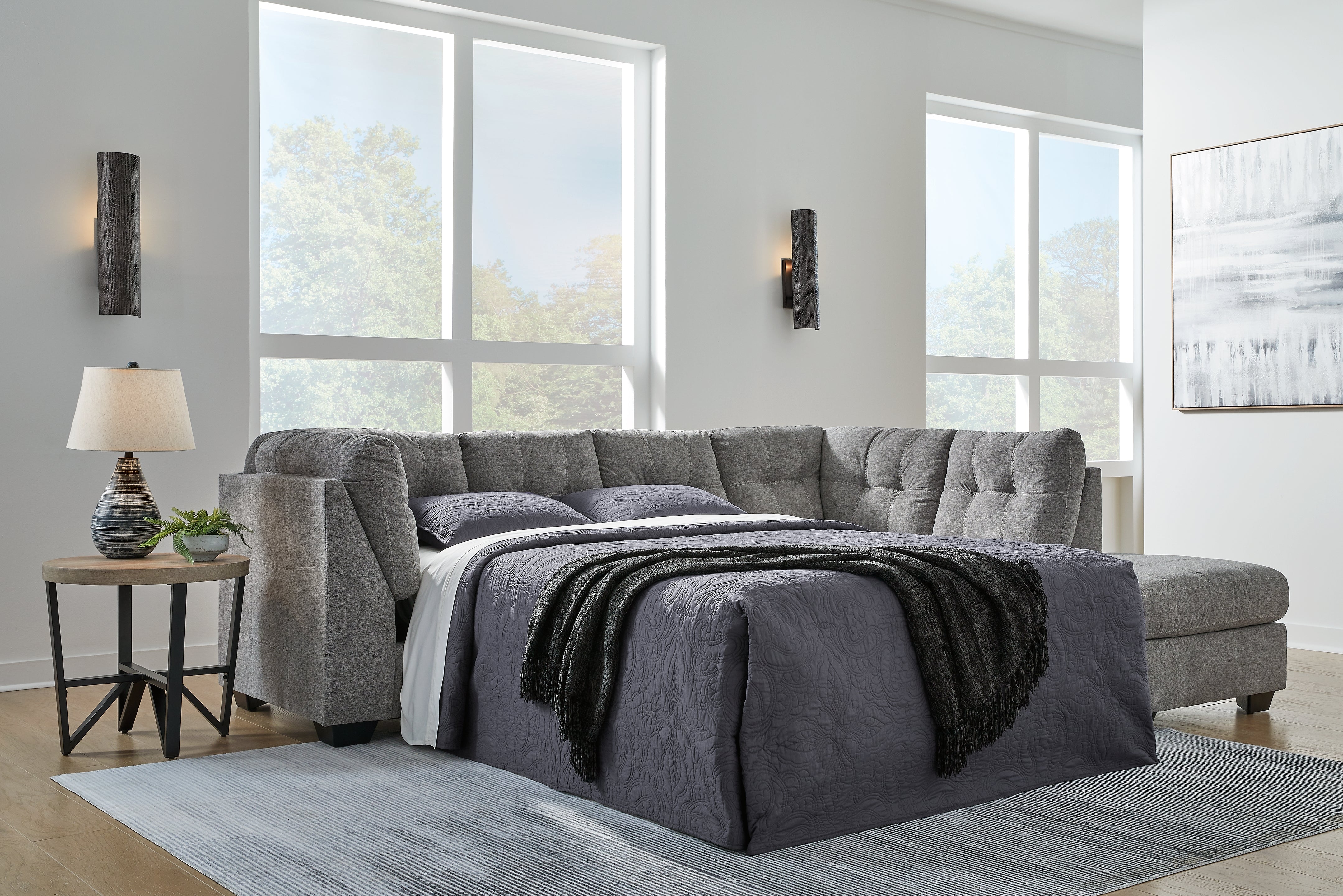 Elite Furniture Outlet - Ashley Furniture - Marleton Sectional - 2-Piece Sleeper Sectional with Chaise / Gray - 55305S4