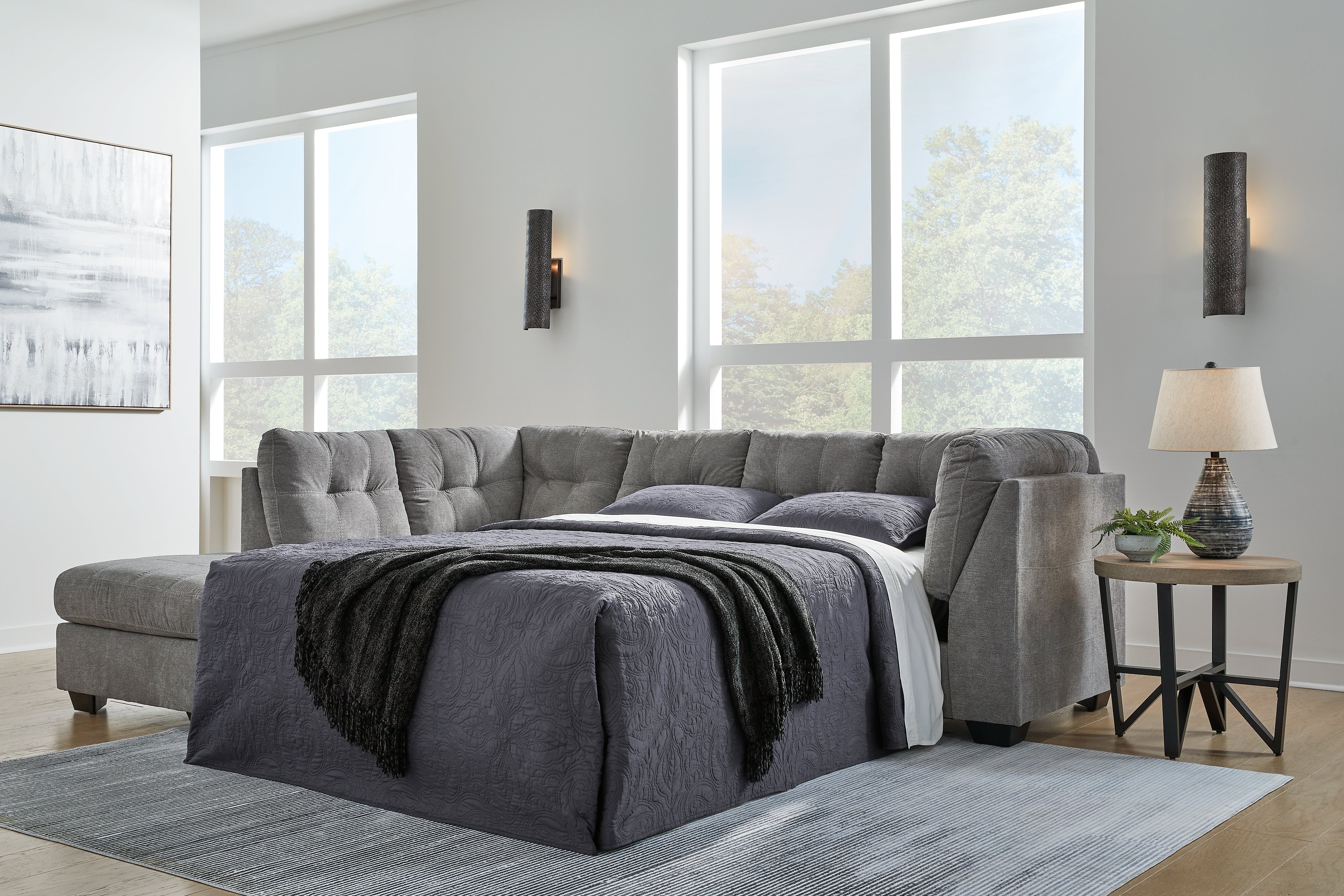Elite Furniture Outlet - Ashley Furniture - Marleton Sectional - RAF 2-Piece Sleeper Sectional with Chaise / Gray - 55305S3