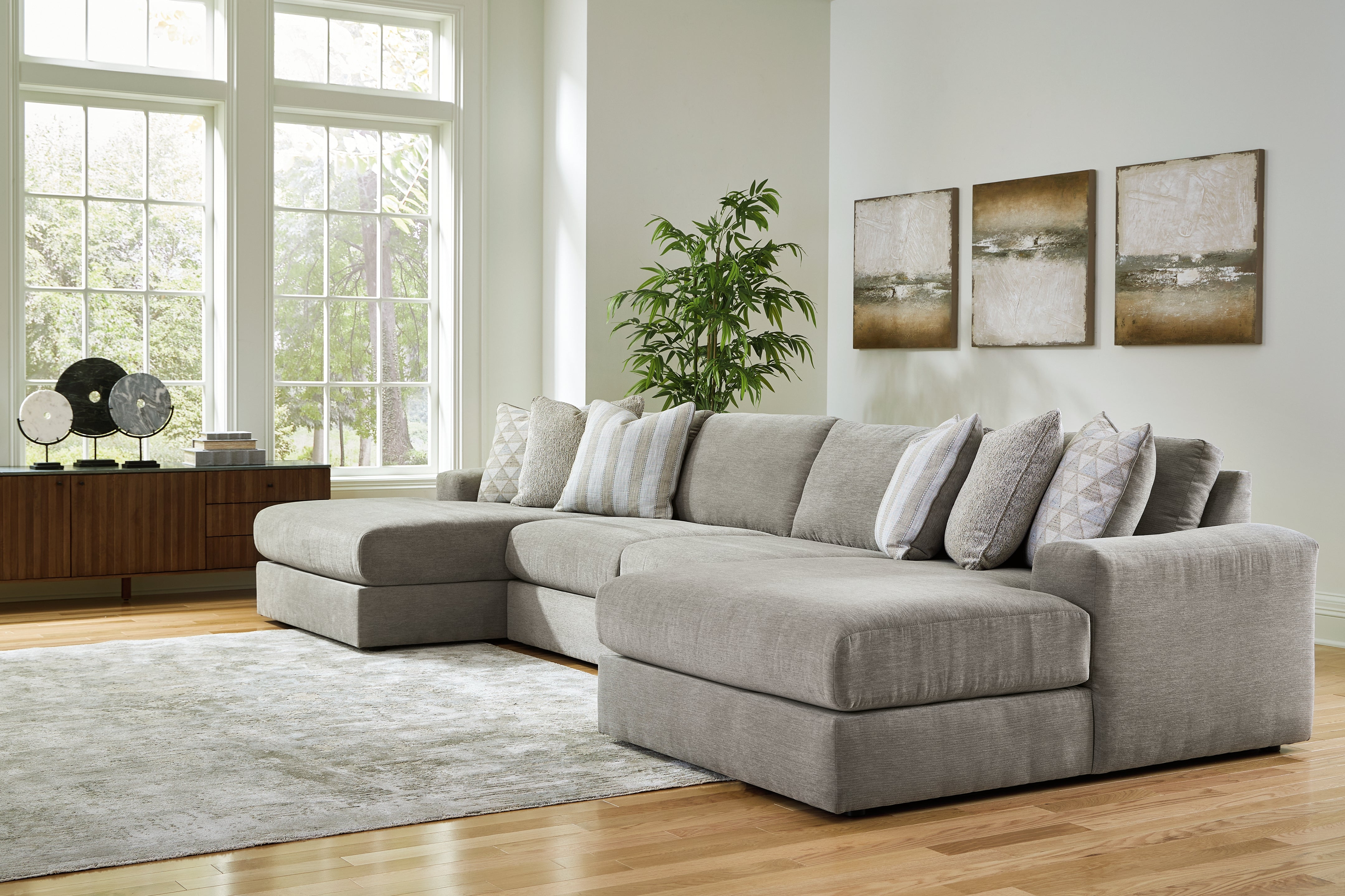 Elite Furniture Outlet - Ashley Furniture - Avaliyah Sectional - RAF 4-Piece Double Chaise Sectional / Ash - 58103S11