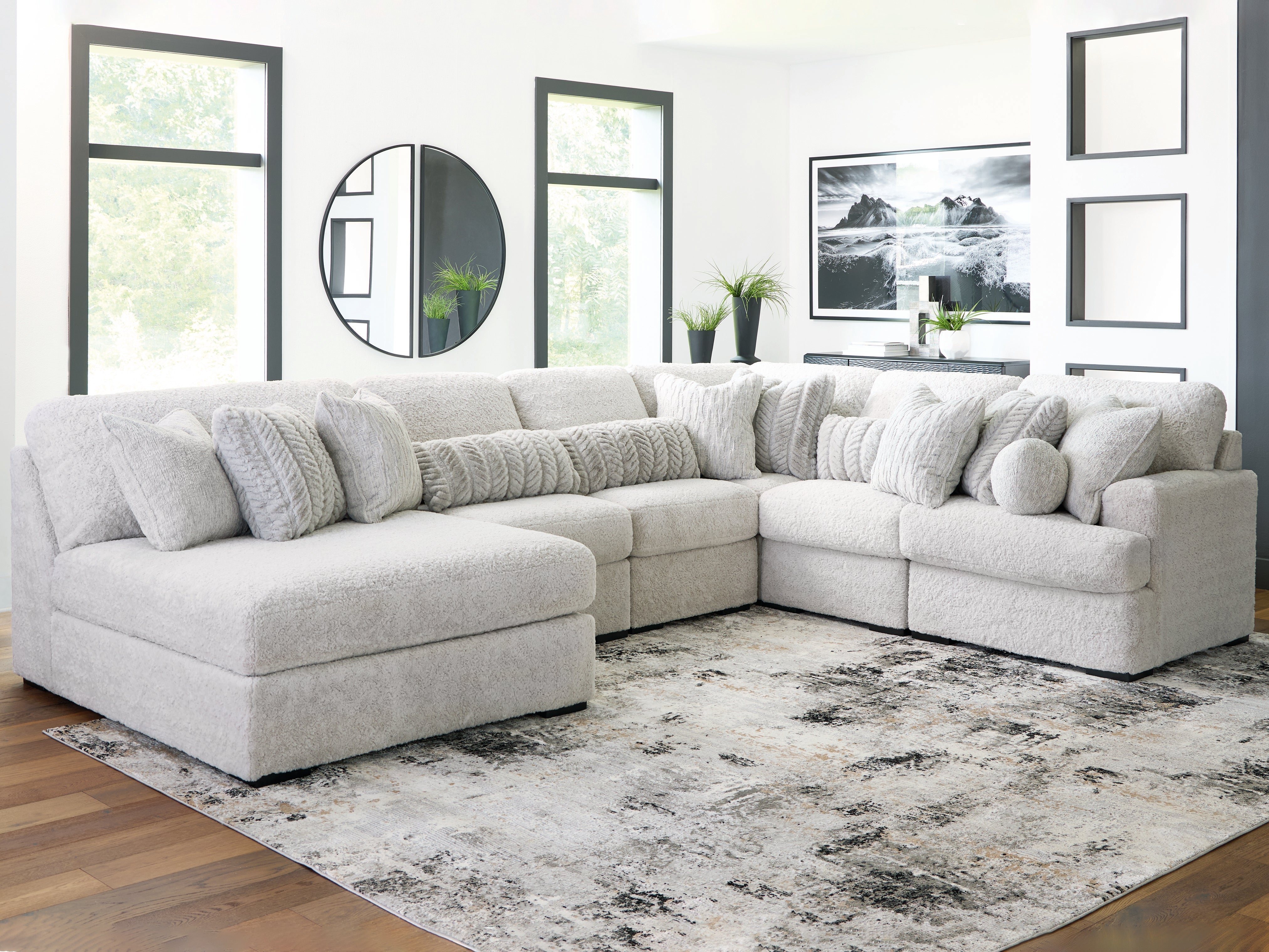 Elite Furniture Outlet - Ashley Furniture - Cuddle Plush Sectional - 6-Piece Sectional with Chaise / Arctic - PC59106S8